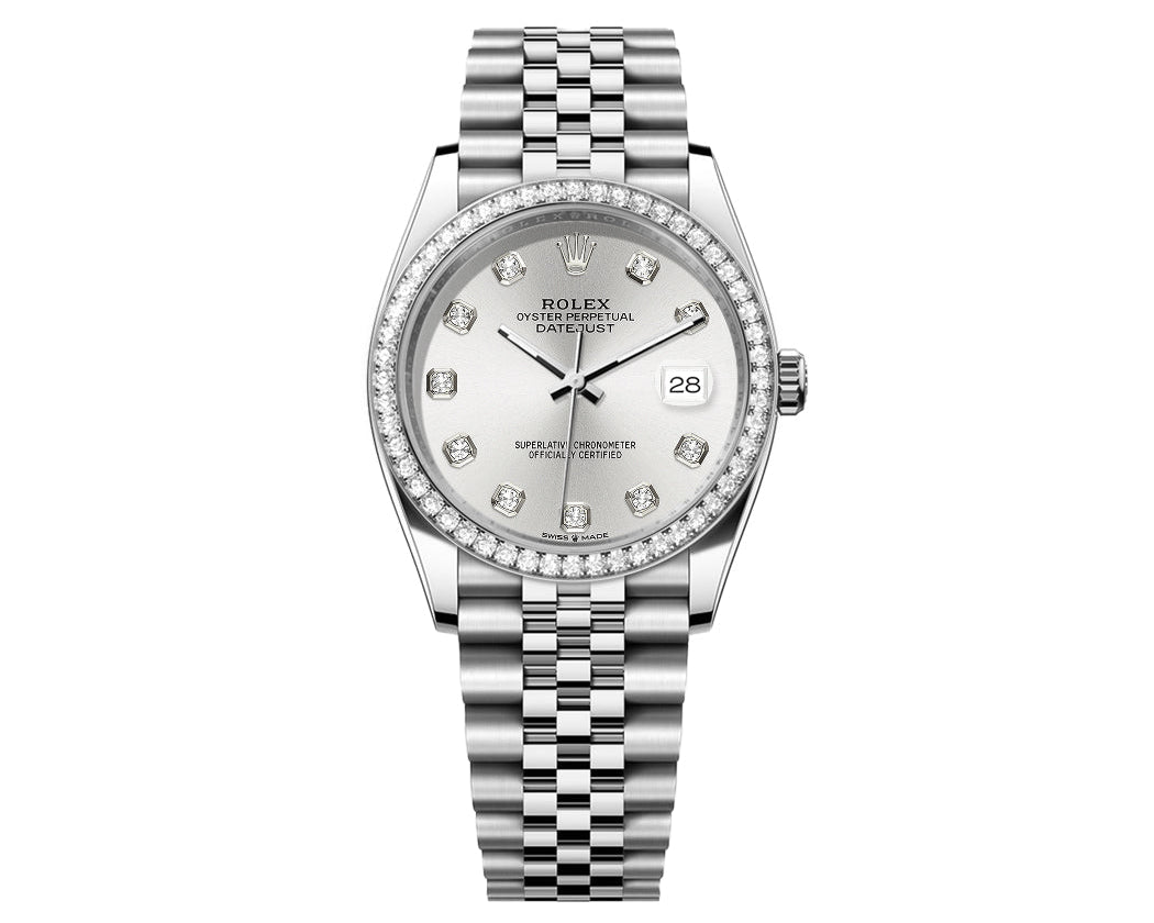 Rolex DateJust 36mm Jubilee-Silver Dial-Diamond Bezel 1.50ct - Mr. Alex Jewelry