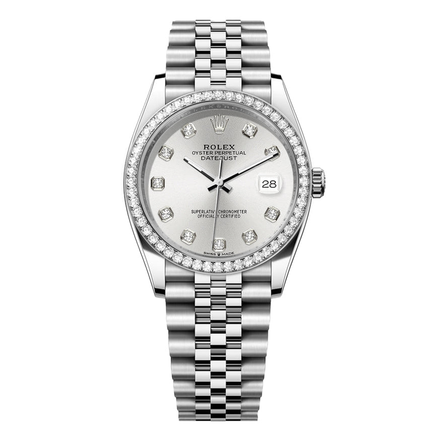 Rolex DateJust 36mm Jubilee-Silver Dial-Diamond Bezel 1.50ct - Mr. Alex Jewelry