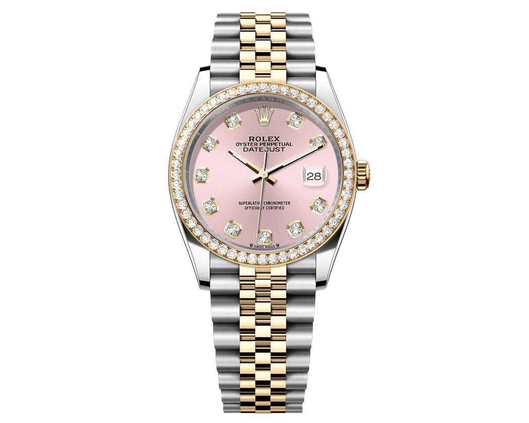 Rolex DateJust 36mm Pink Gem Dial-Diamond Bezel Watches