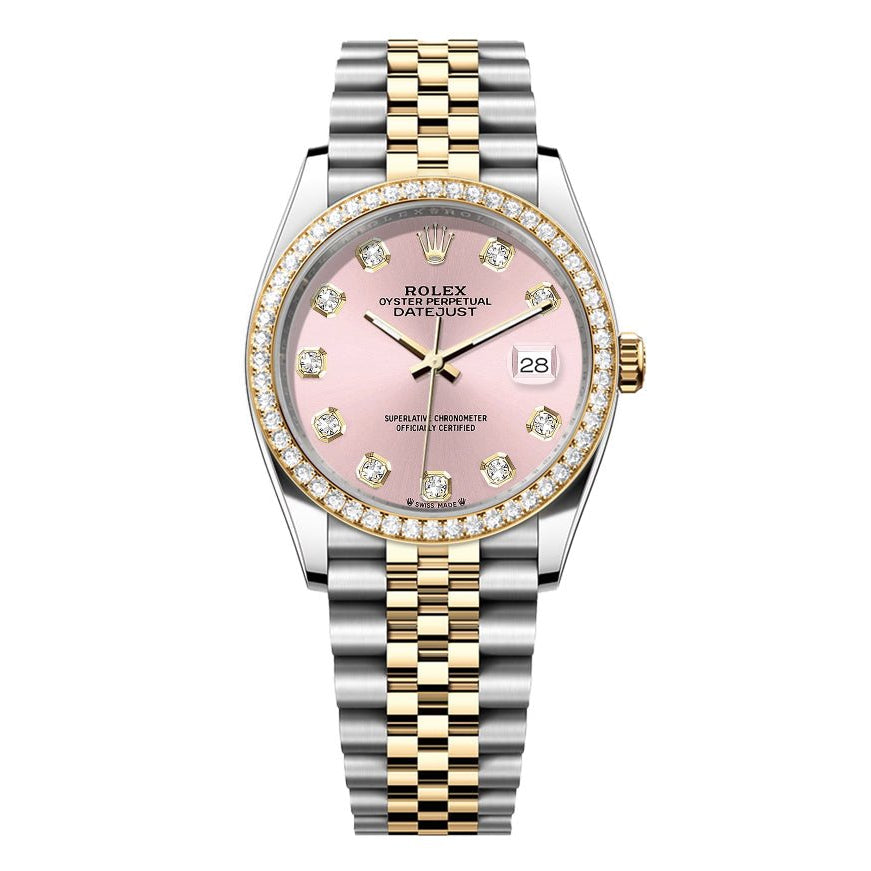 Rolex DateJust 36mm Pink Gem Dial-Diamond Bezel 1.50ct - Mr. Alex Jewelry