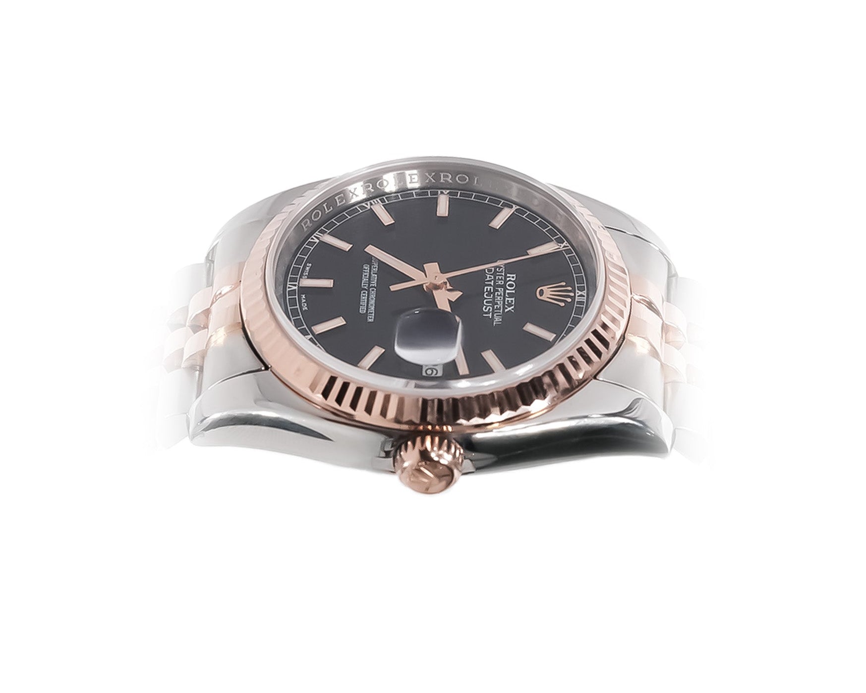 Rolex Datejust 36mm Two - Tone Rose Gold Black Stick Dial Hidden Clasp Ref:116231 - Mr. Alex Jewelry