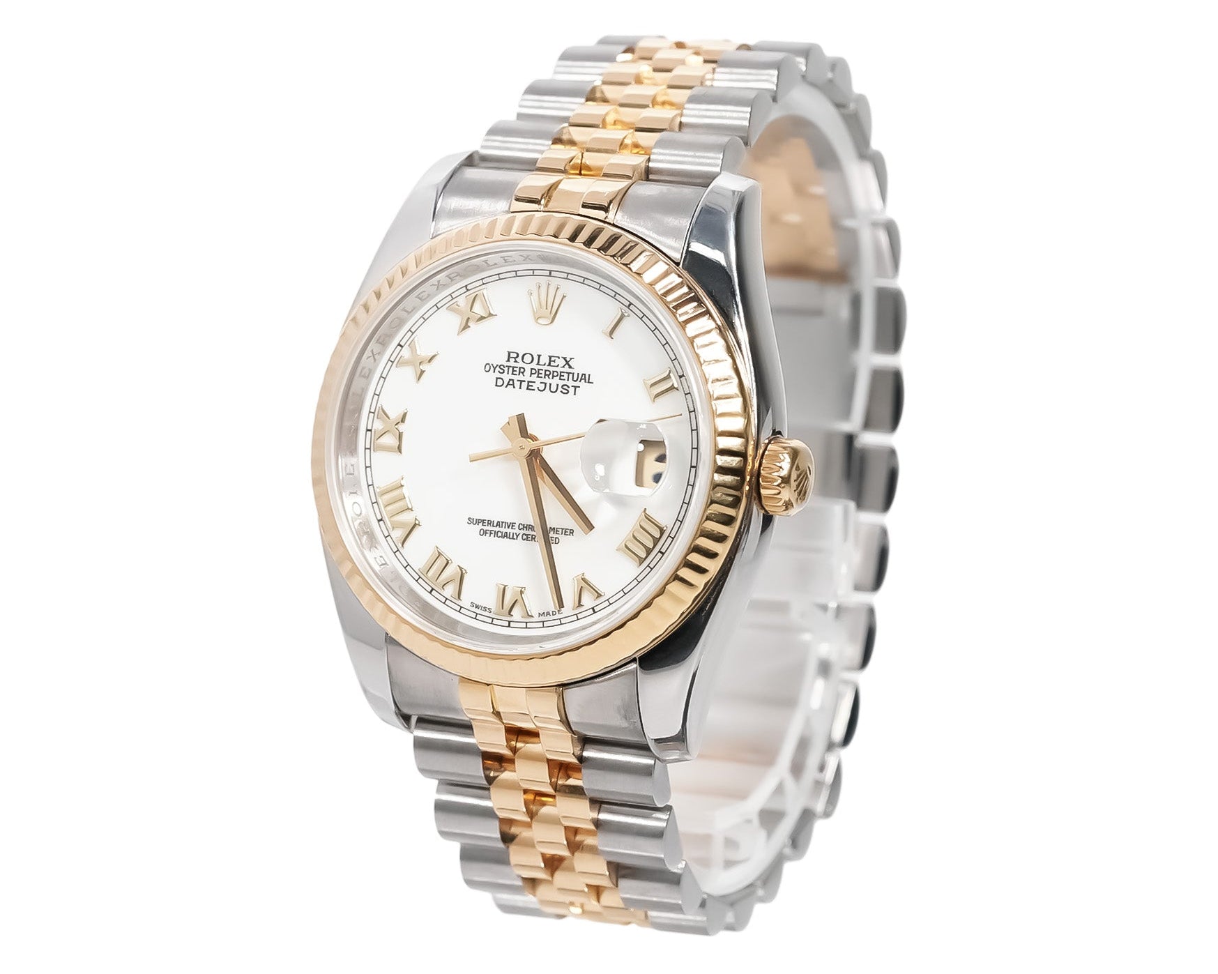 Rolex Datejust 36mm Two - Tone Rose Gold White Roman Dial Hidden Clasp Ref:116231 - Mr. Alex Jewelry