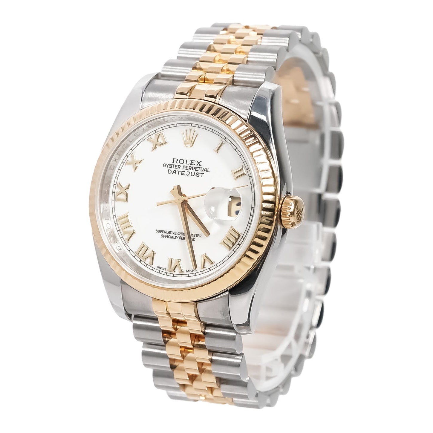 Rolex Datejust 36mm Two - Tone Rose Gold White Roman Dial Hidden Clasp Ref:116231 - Mr. Alex Jewelry