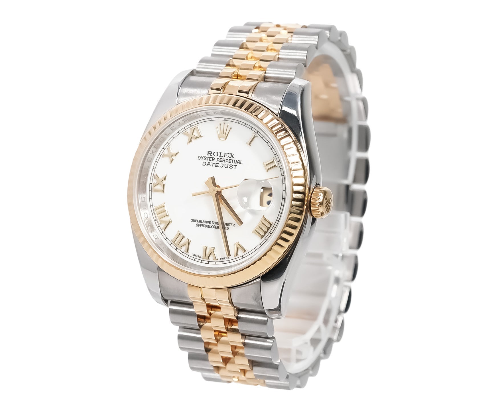 Rolex Datejust 36mm Two - Tone Rose Gold White Roman Dial Hidden Clasp Ref:116231 - Mr. Alex Jewelry