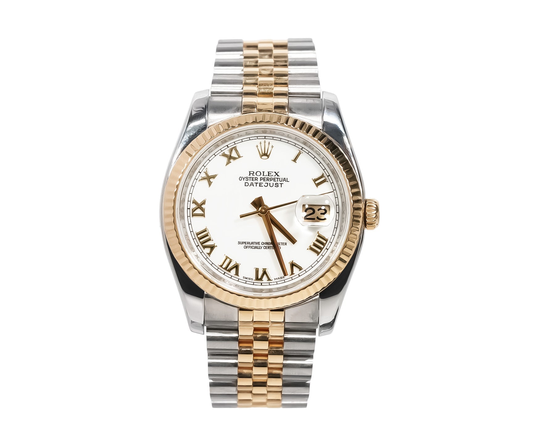 Rolex Datejust 36mm Two - Tone Rose Gold White Roman Dial Hidden Clasp Ref:116231 - Mr. Alex Jewelry
