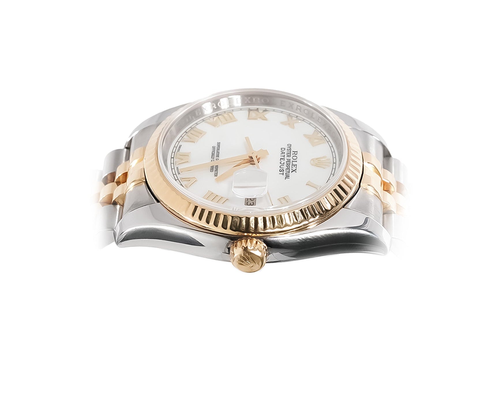 Rolex Datejust 36mm Two - Tone Rose Gold White Roman Dial Hidden Clasp Ref:116231 - Mr. Alex Jewelry