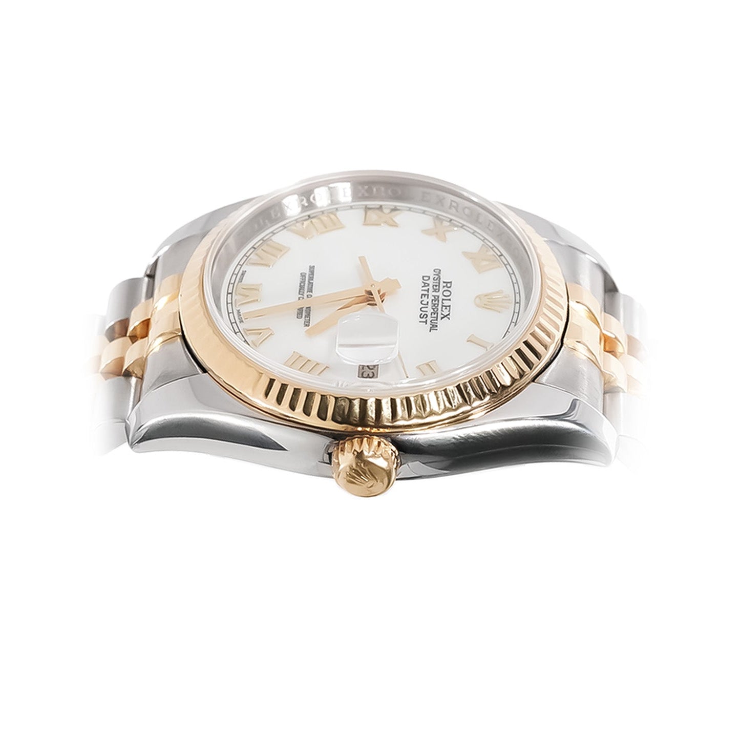 Rolex Datejust 36mm Two - Tone Rose Gold White Roman Dial Hidden Clasp Ref:116231 - Mr. Alex Jewelry