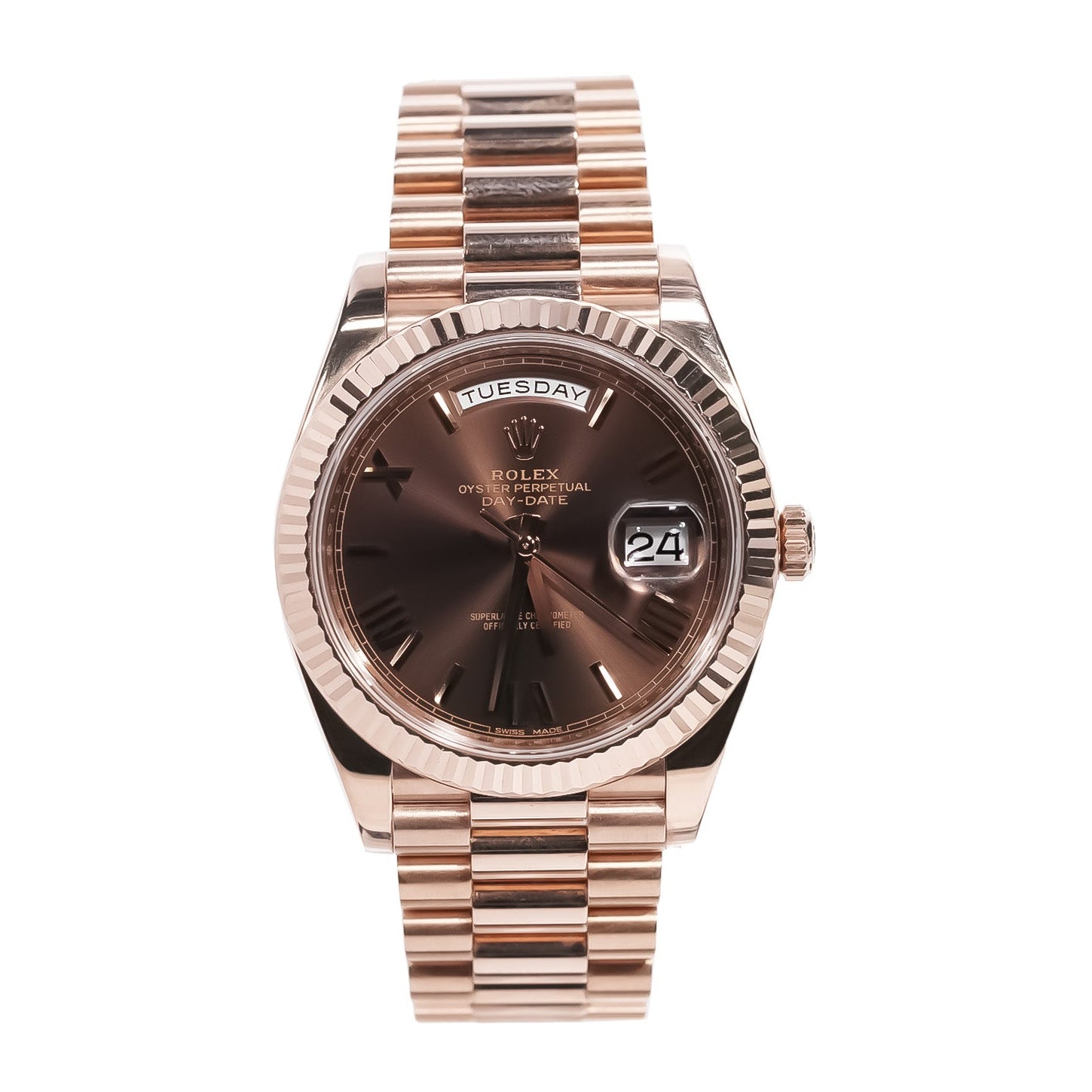 Rolex Day - Date 40mm Everose Gold Chocolate Roman Dial Ref:228235 - Mr. Alex Jewelry