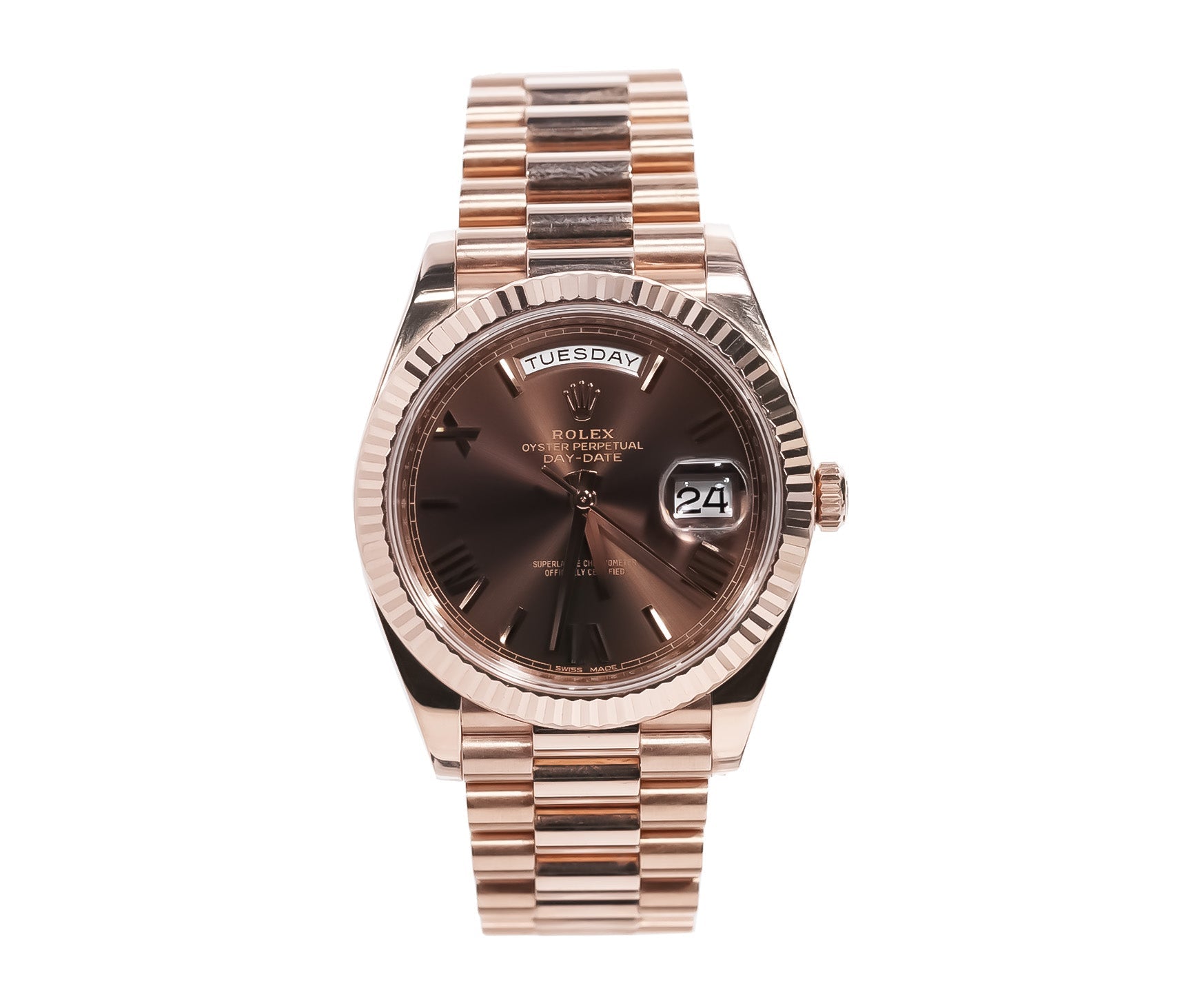 Rolex Day - Date 40mm Everose Gold Chocolate Roman Dial Ref:228235 - Mr. Alex Jewelry