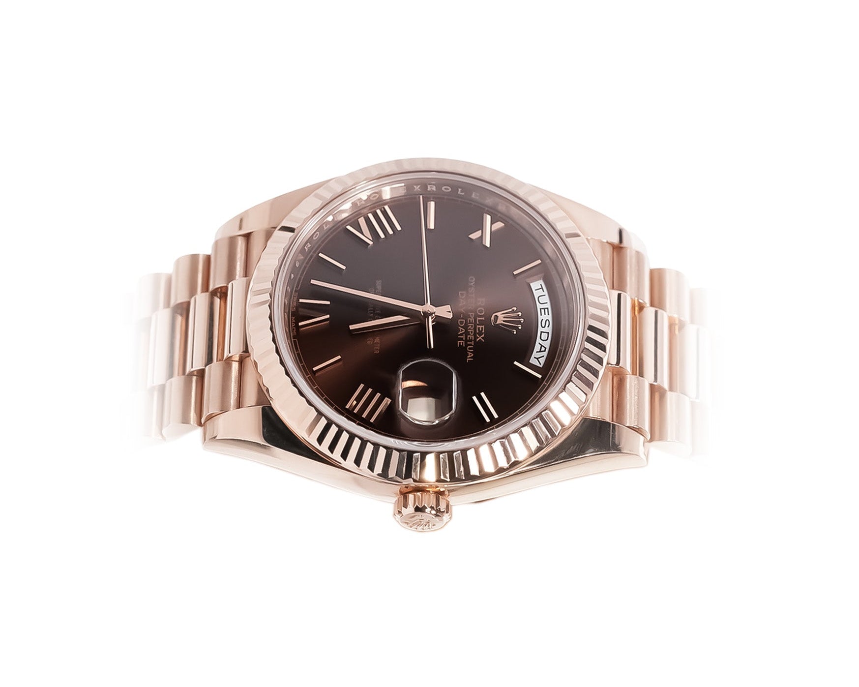 Rolex Day - Date 40mm Everose Gold Chocolate Roman Dial Ref:228235 - Mr. Alex Jewelry