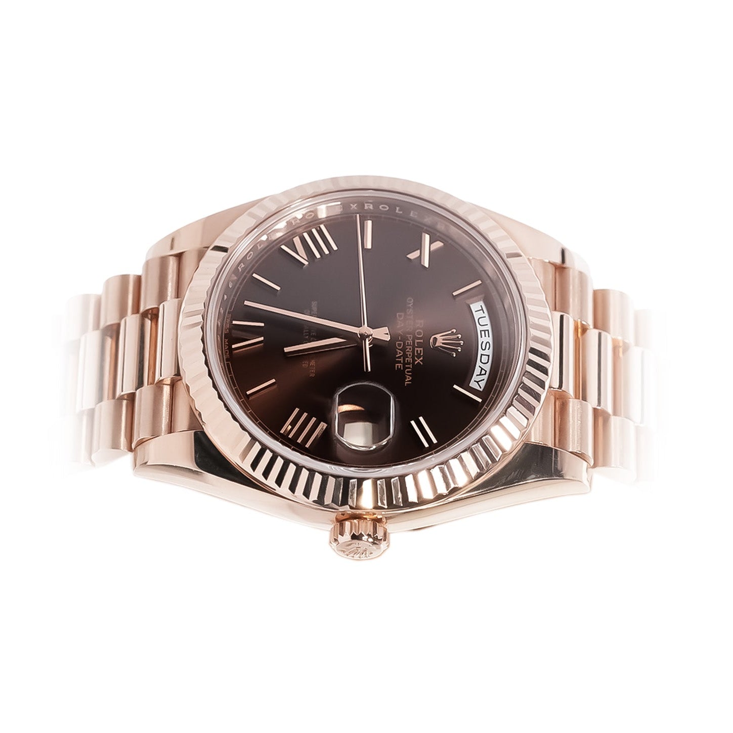 Rolex Day - Date 40mm Everose Gold Chocolate Roman Dial Ref:228235 - Mr. Alex Jewelry