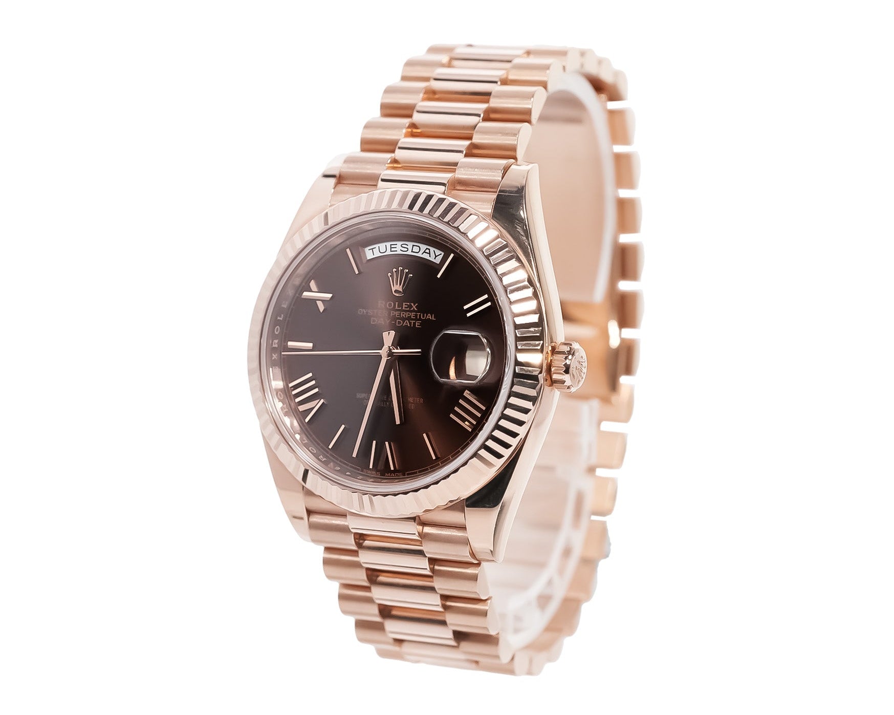 Rolex Day - Date 40mm Everose Gold Chocolate Roman Dial Ref:228235 - Mr. Alex Jewelry