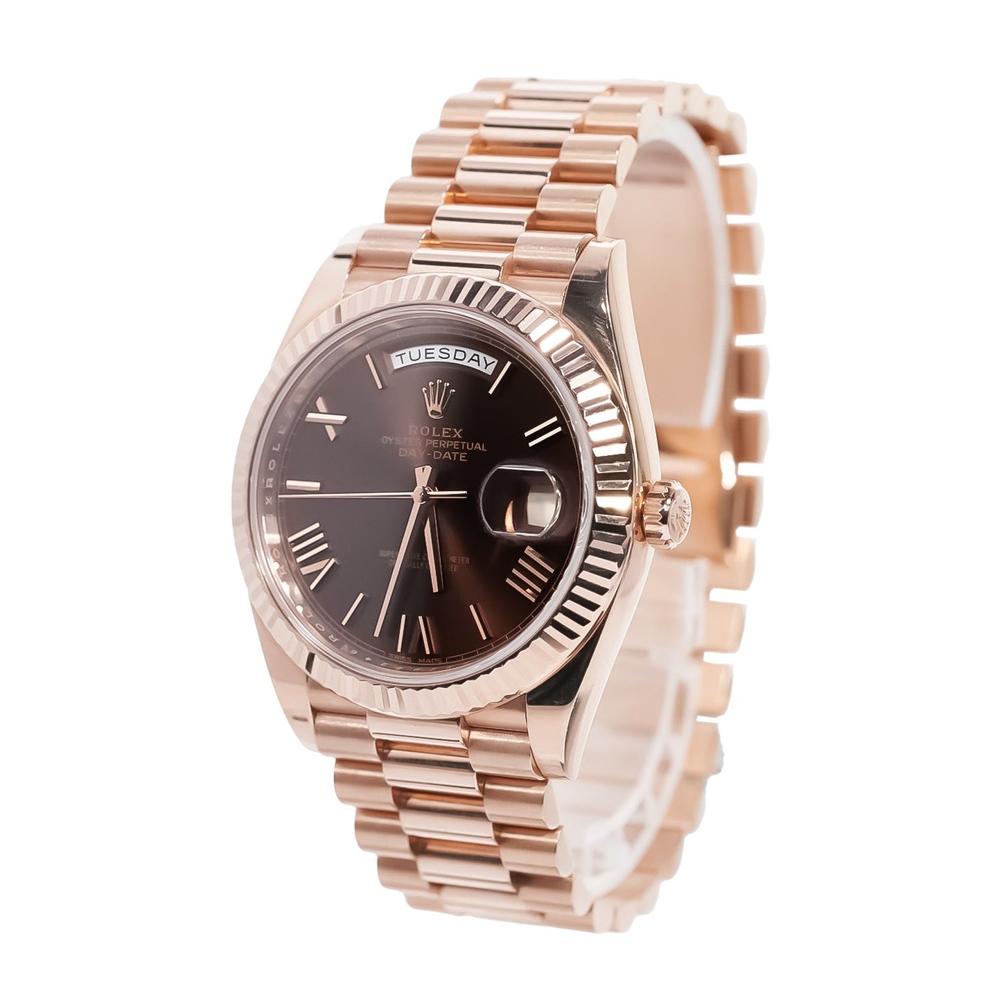 Rolex Day - Date 40mm Everose Gold Chocolate Roman Dial Ref:228235 - Mr. Alex Jewelry