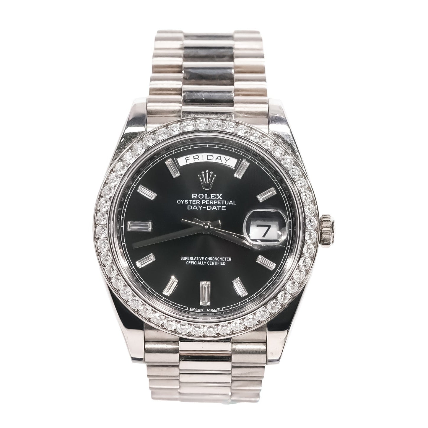 Rolex Day - Date 40mm White Gold Black Diamond Dial Ref:228349RBR - Mr. Alex Jewelry