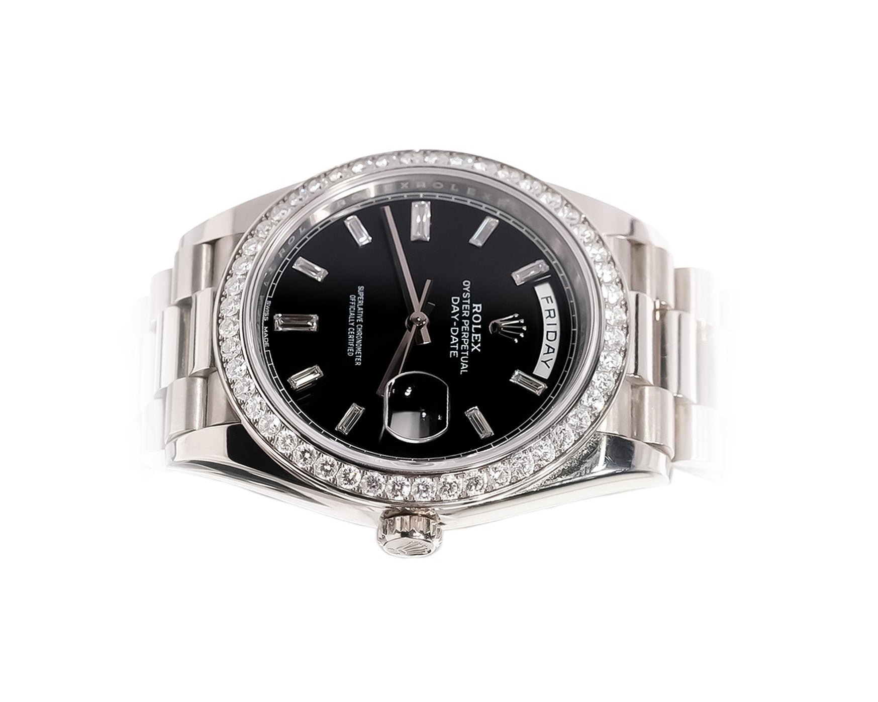 Rolex Day - Date 40mm White Gold Black Diamond Dial Ref:228349RBR - Mr. Alex Jewelry