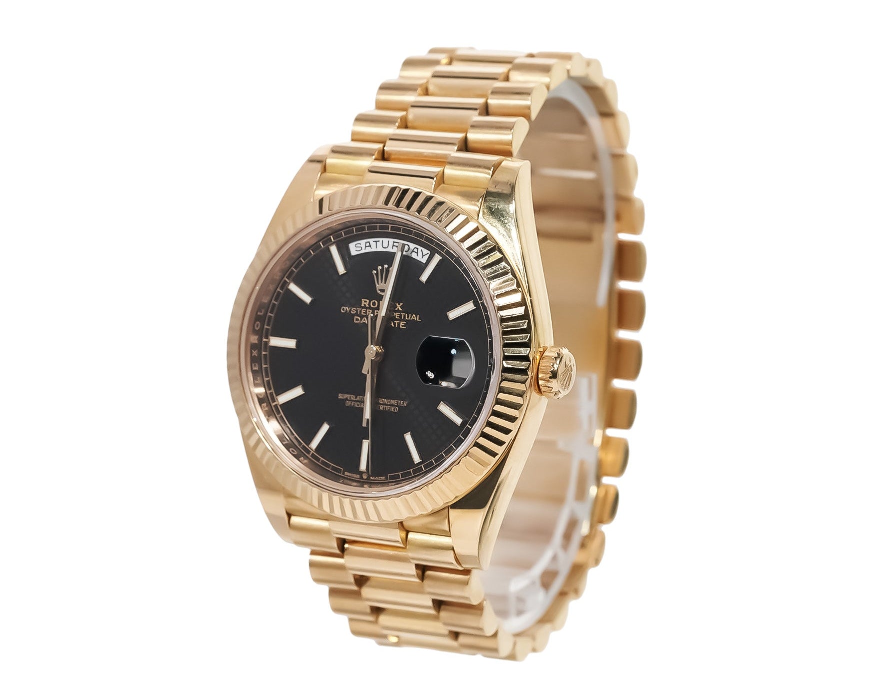 Rolex Day - Date 40mm Yellow Gold Black Motif Stick Dial Ref:228238 - Mr. Alex Jewelry