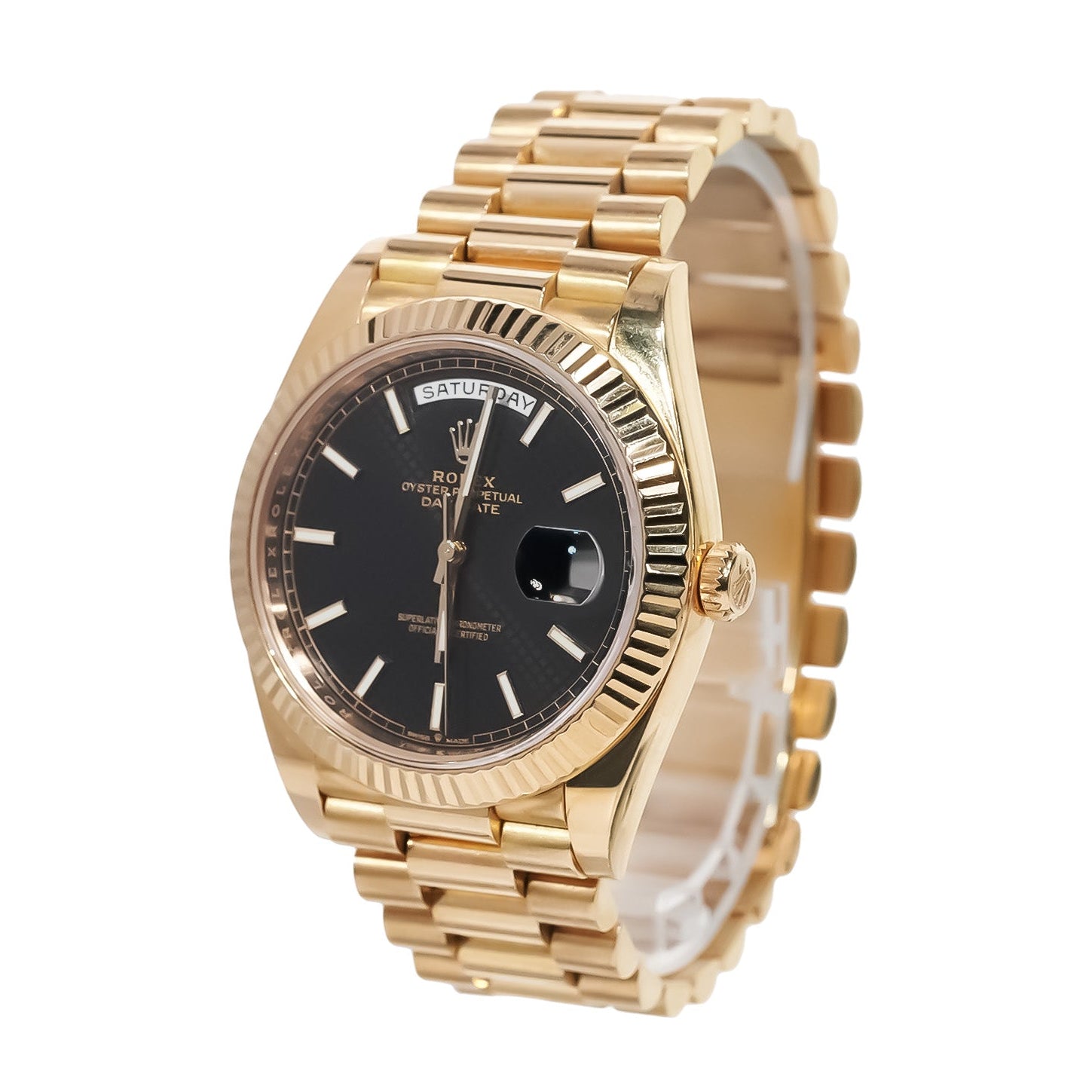 Rolex Day - Date 40mm Yellow Gold Black Motif Stick Dial Ref:228238 - Mr. Alex Jewelry