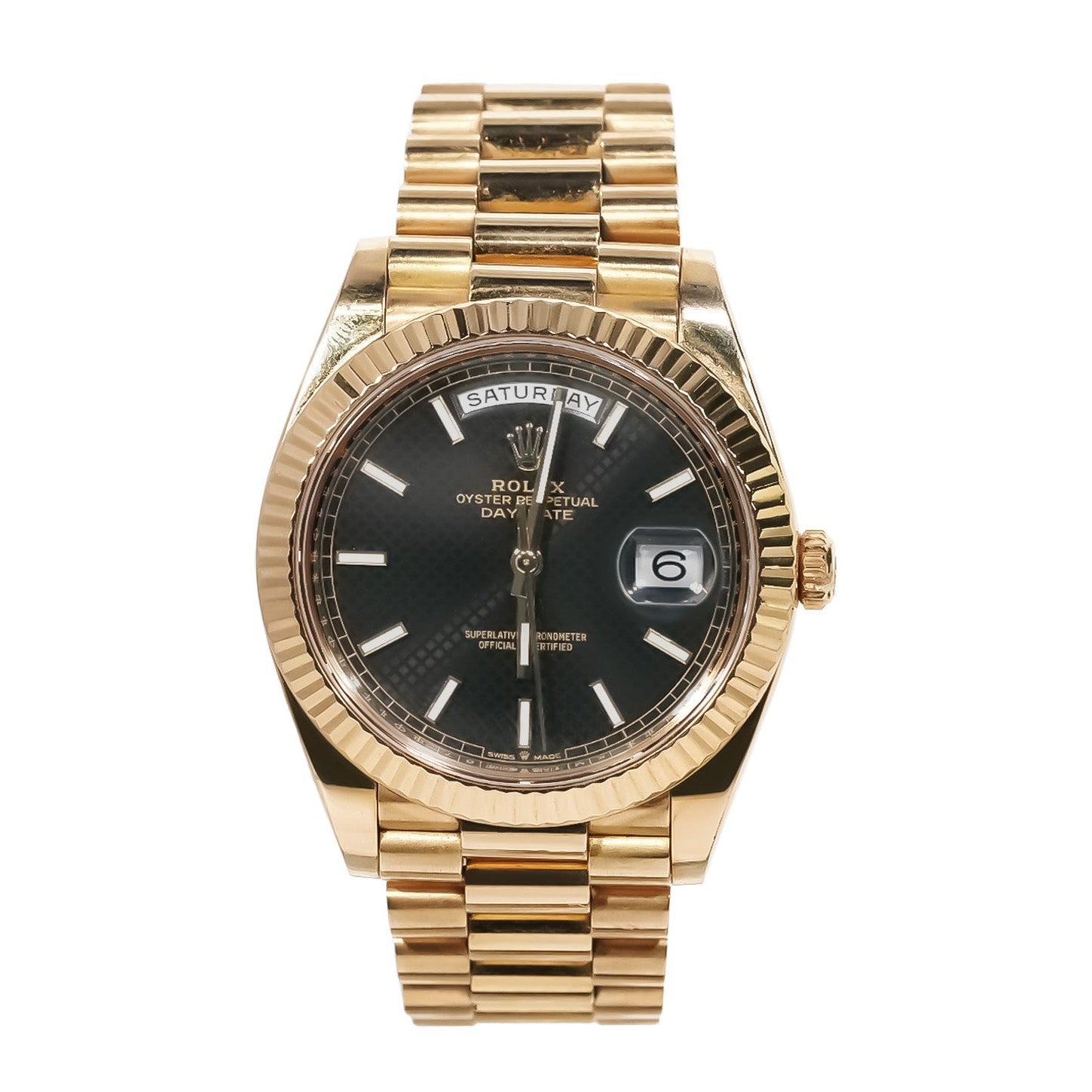 Rolex Day - Date 40mm Yellow Gold Black Motif Stick Dial Ref:228238 - Mr. Alex Jewelry
