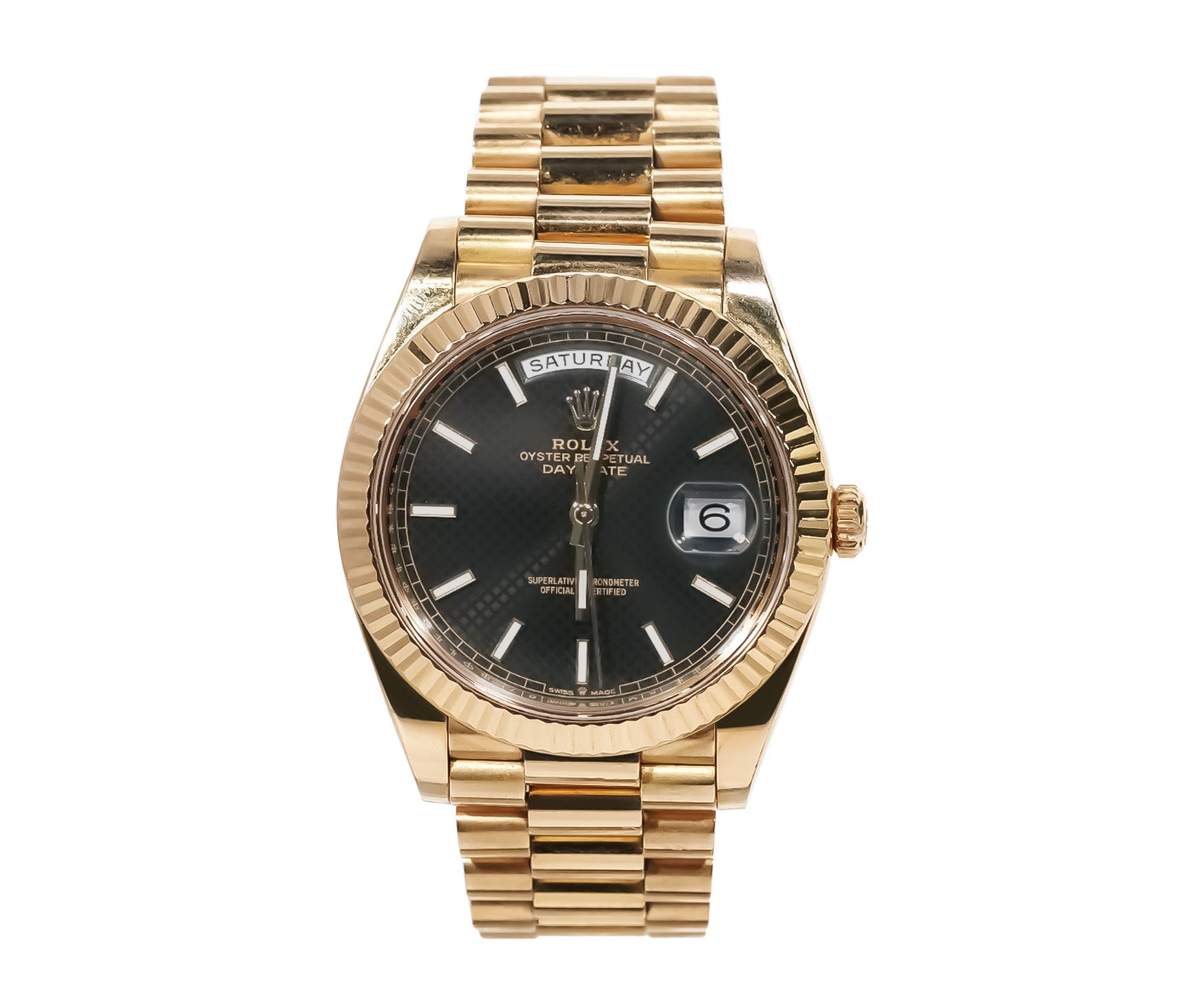 Rolex Day - Date 40mm Yellow Gold Black Motif Stick Dial Ref:228238 - Mr. Alex Jewelry