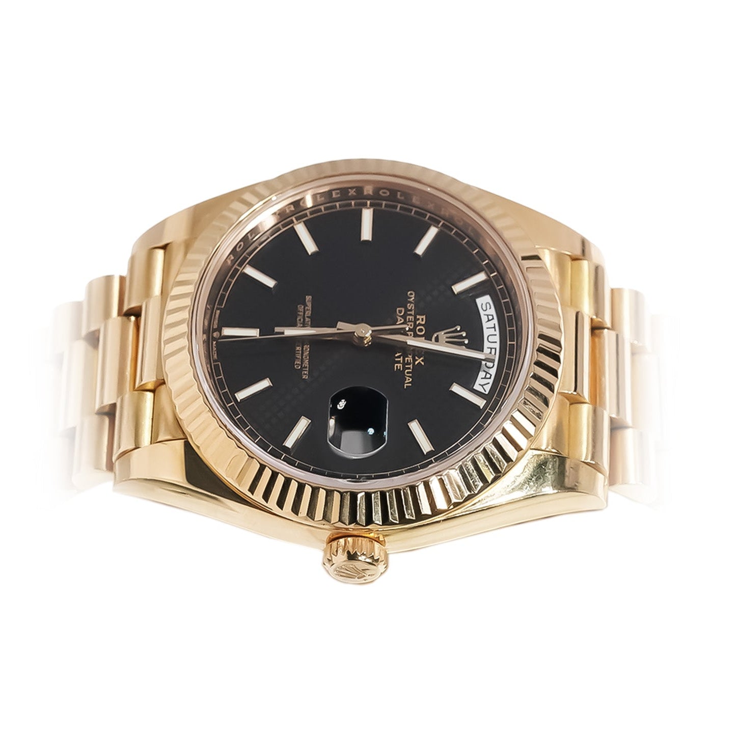 Rolex Day - Date 40mm Yellow Gold Black Motif Stick Dial Ref:228238 - Mr. Alex Jewelry