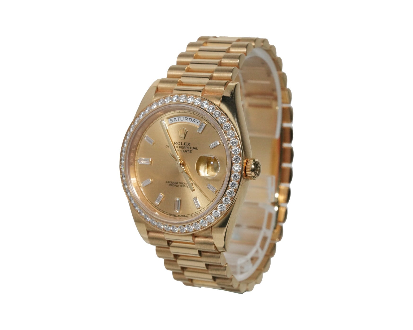 Rolex Day - Date 40mm Yellow Gold Diamond Dial Diamond Bezel Ref:228348RBR - Mr. Alex Jewelry