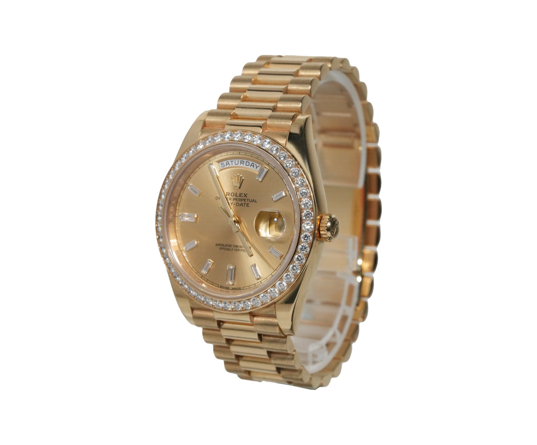 Rolex Day - Date 40mm Yellow Gold Diamond Dial Diamond Bezel Ref:228348RBR - Mr. Alex Jewelry