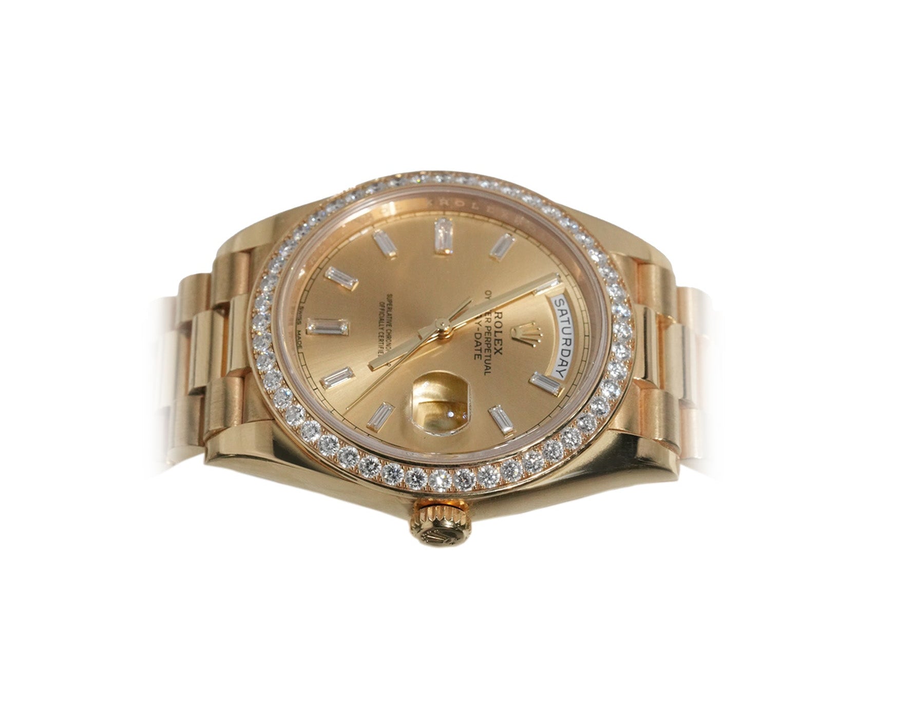 Rolex Day - Date 40mm Yellow Gold Diamond Dial Diamond Bezel Ref:228348RBR - Mr. Alex Jewelry