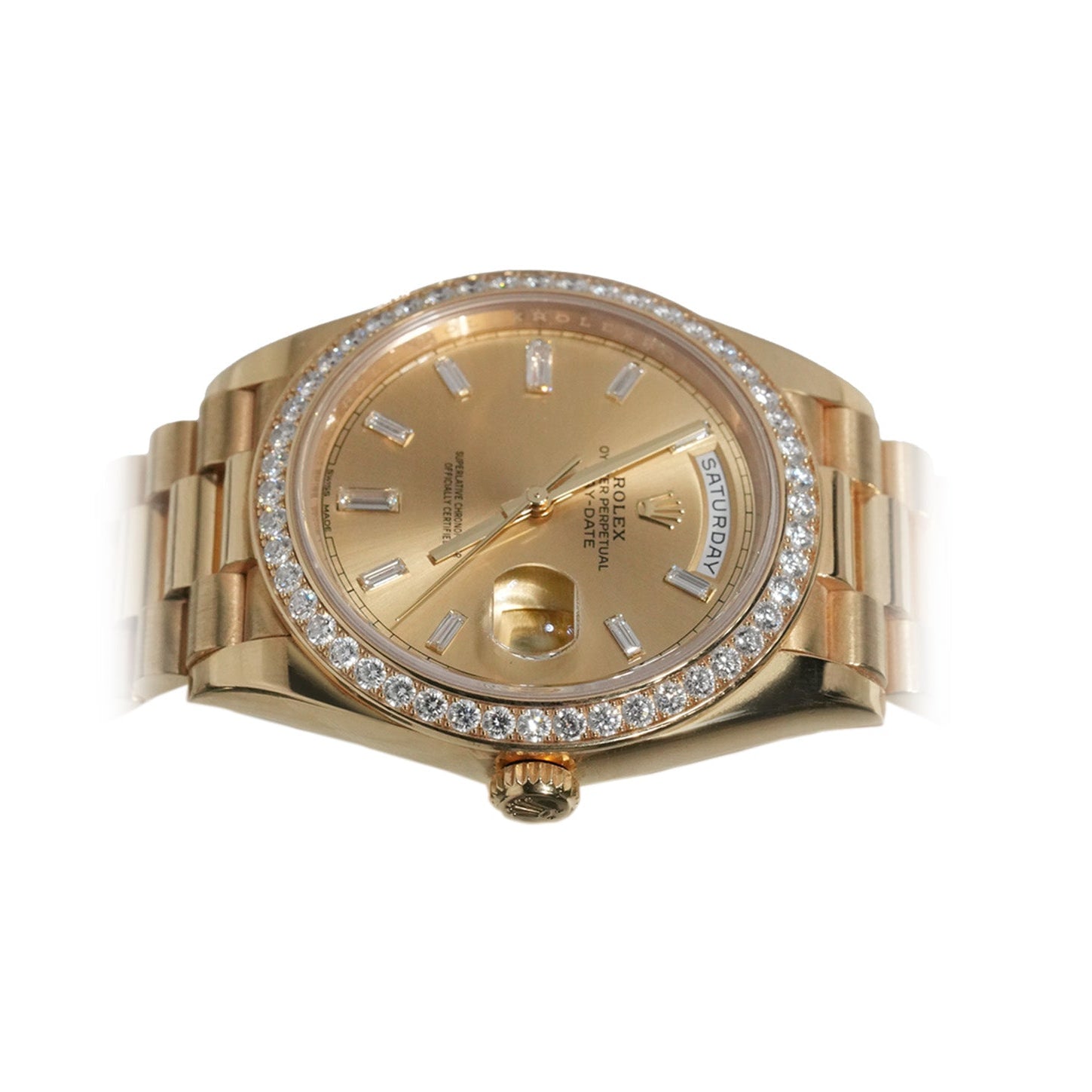 Rolex Day - Date 40mm Yellow Gold Diamond Dial Diamond Bezel Ref:228348RBR - Mr. Alex Jewelry