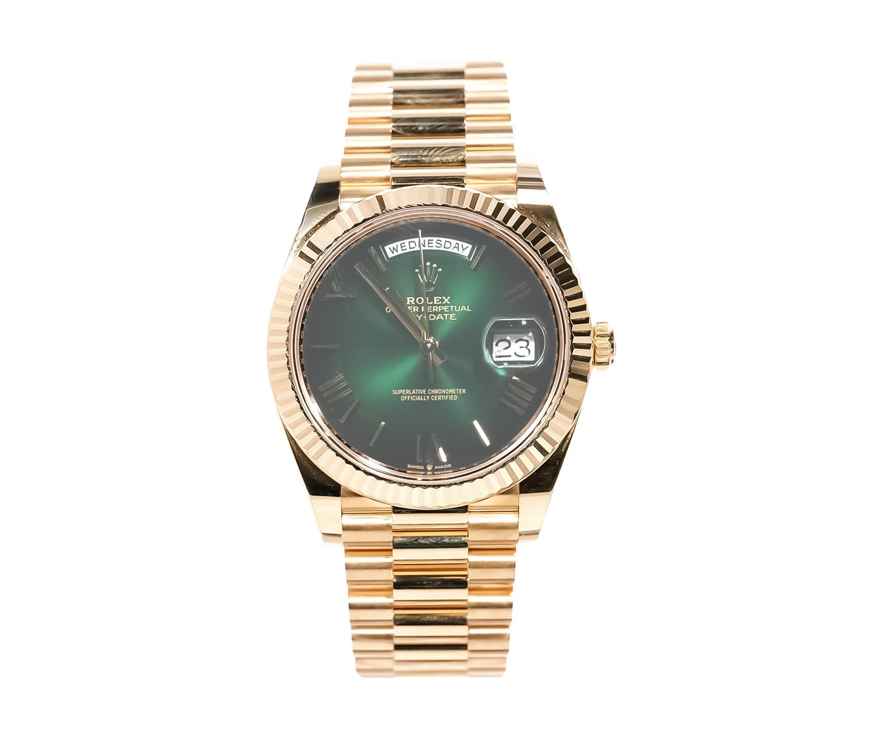 Rolex Day - Date 40mm Yellow Gold Green Ombré Dial Ref:228238 - Mr. Alex Jewelry
