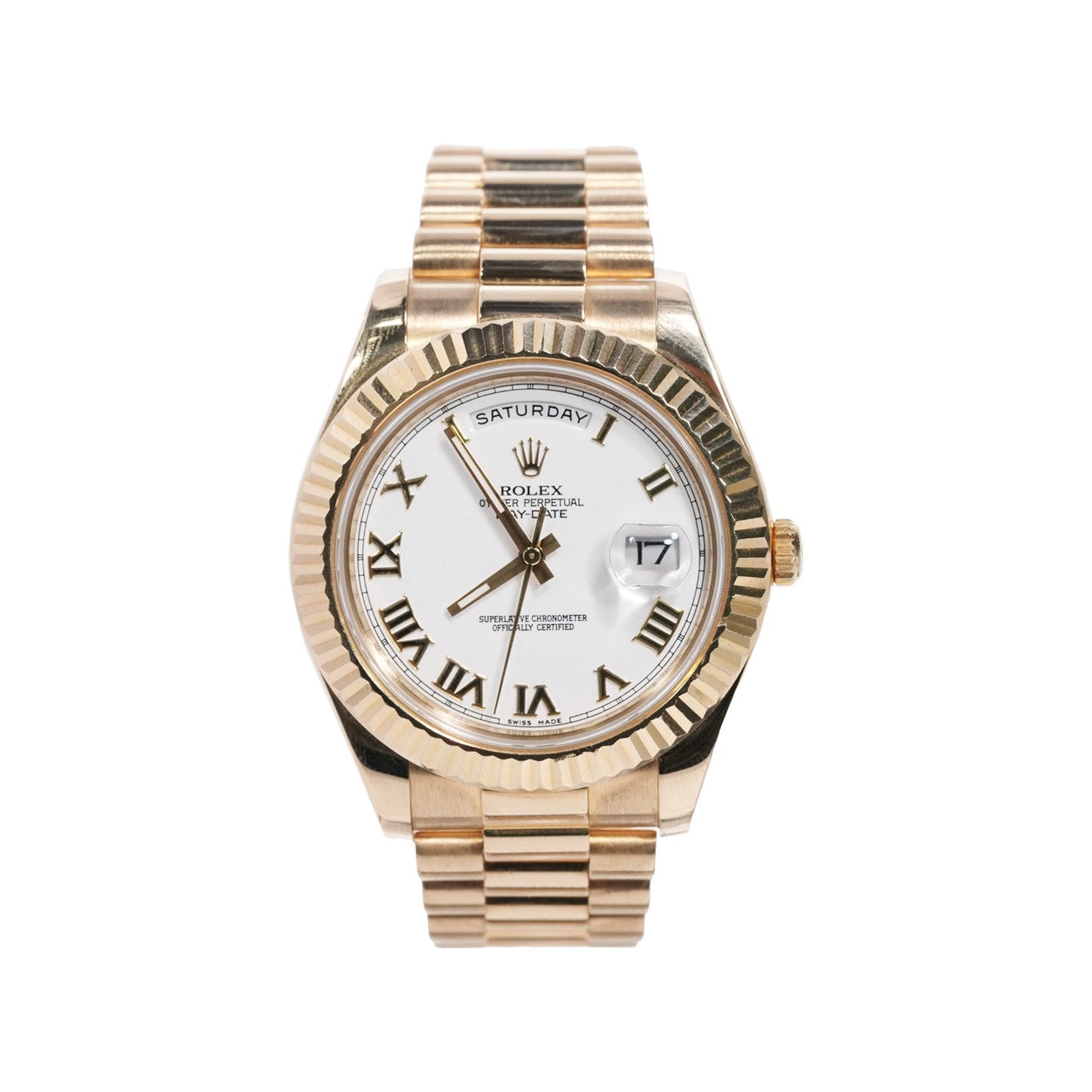 Rolex Day - Date 41mm Yellow Gold White Roman Dial Ref:218238 - Mr. Alex Jewelry