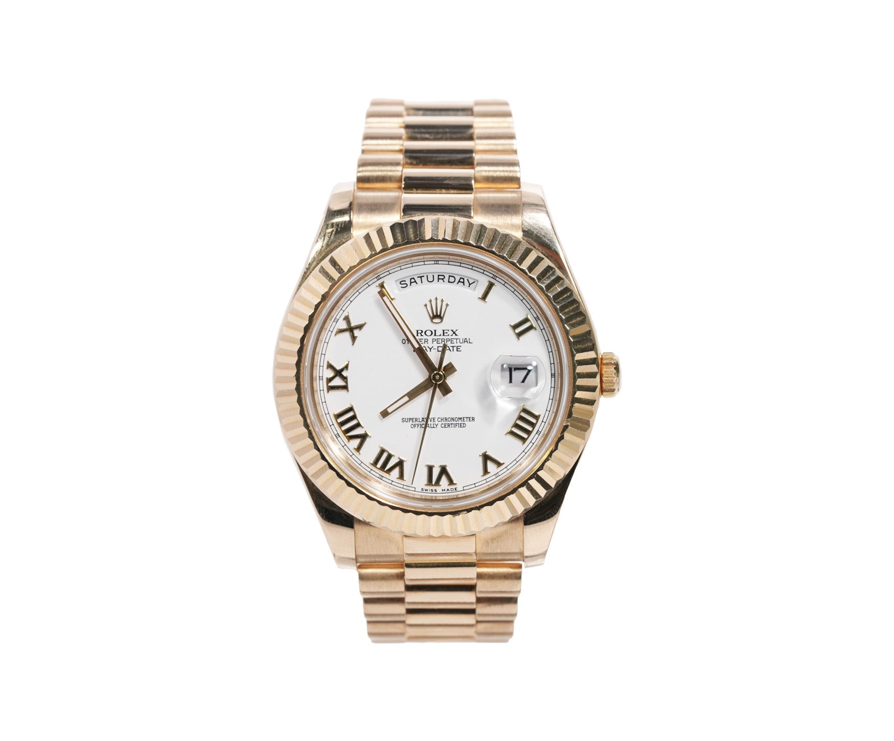 Rolex Day - Date 41mm Yellow Gold White Roman Dial Ref:218238 - Mr. Alex Jewelry