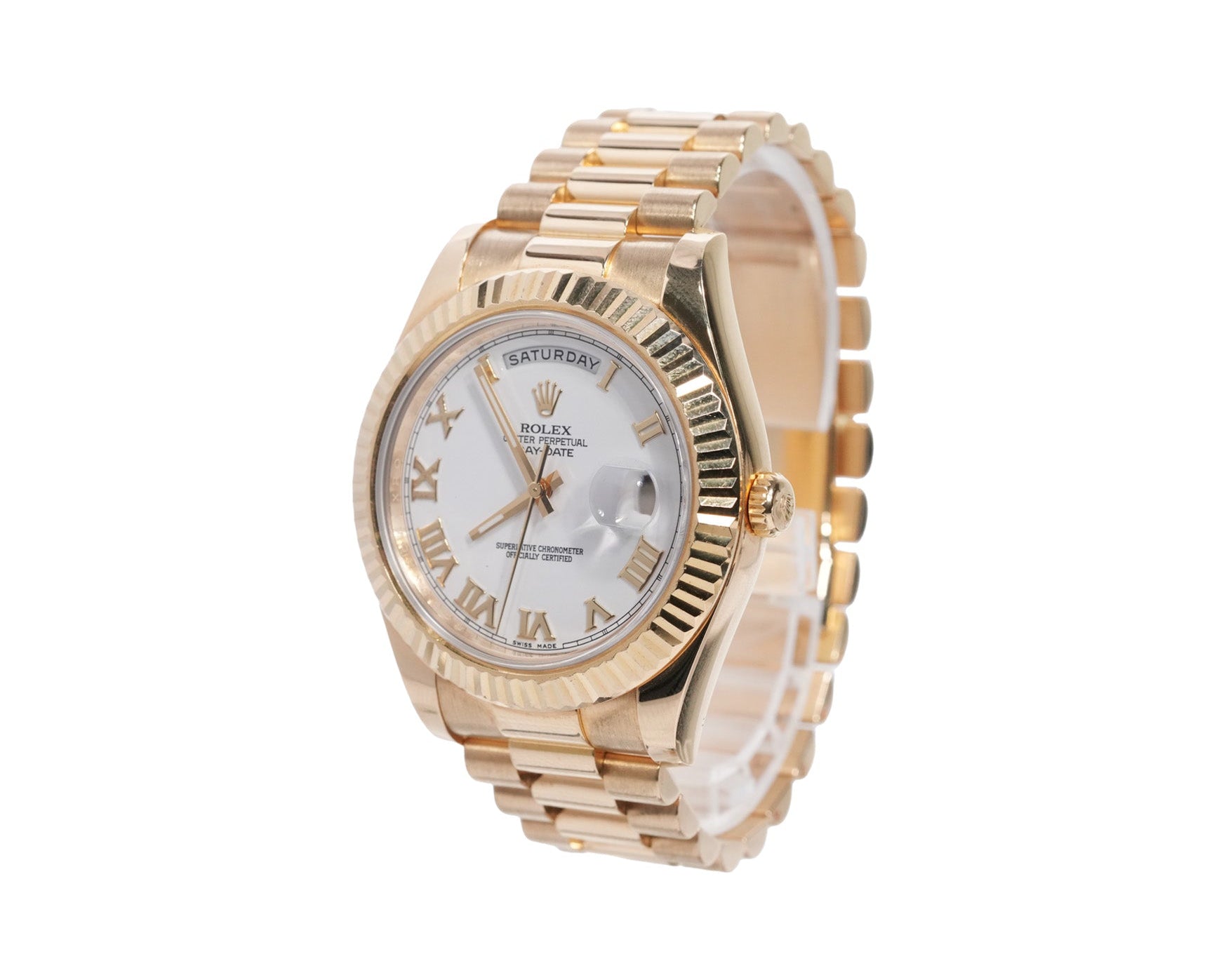 Rolex Day - Date 41mm Yellow Gold White Roman Dial Ref:218238 - Mr. Alex Jewelry