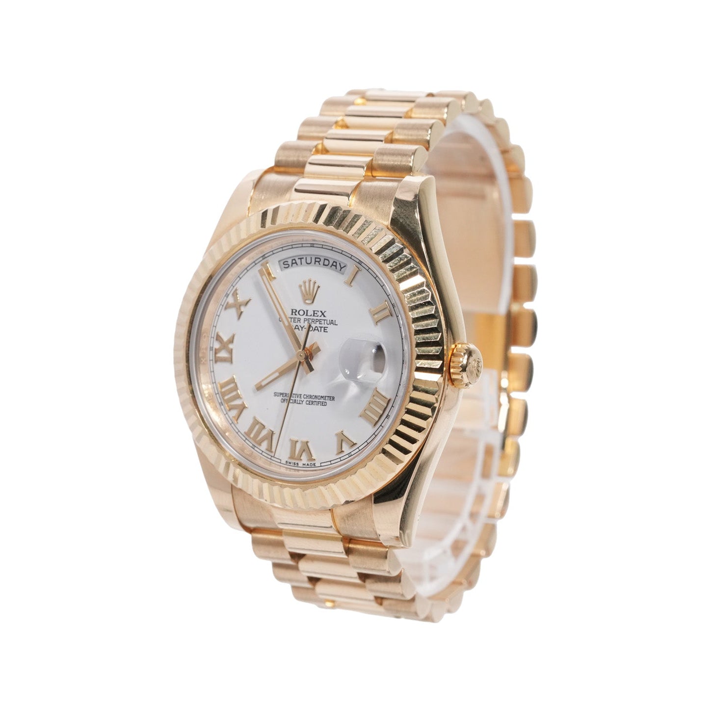 Rolex Day - Date 41mm Yellow Gold White Roman Dial Ref:218238 - Mr. Alex Jewelry