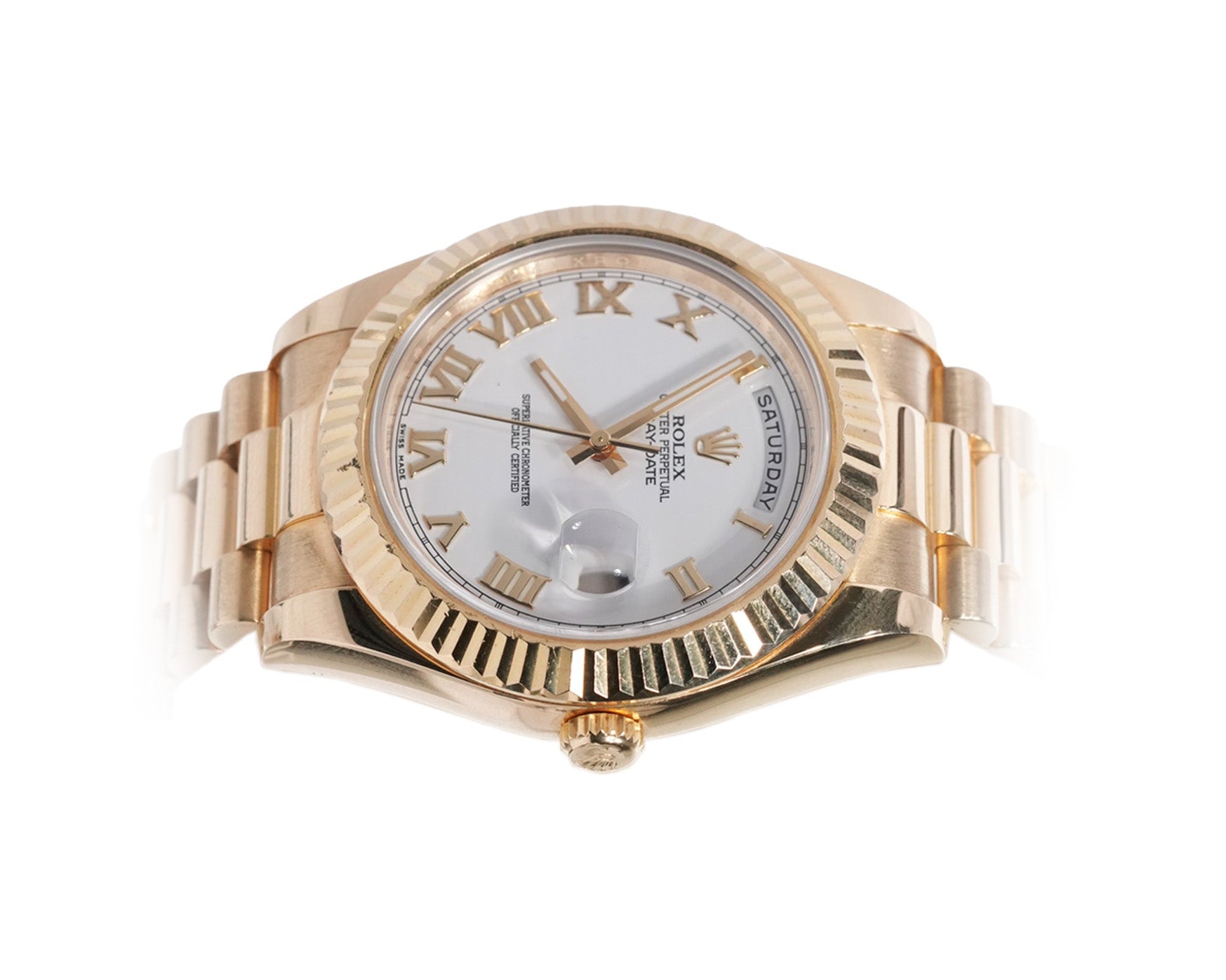 Rolex Day - Date 41mm Yellow Gold White Roman Dial Ref:218238 - Mr. Alex Jewelry