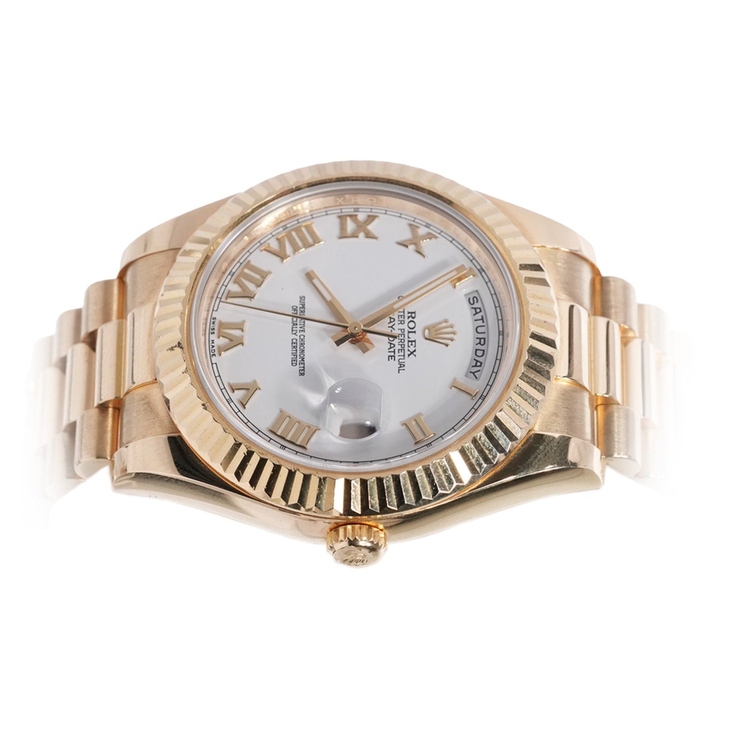 Rolex Day - Date 41mm Yellow Gold White Roman Dial Ref:218238 - Mr. Alex Jewelry