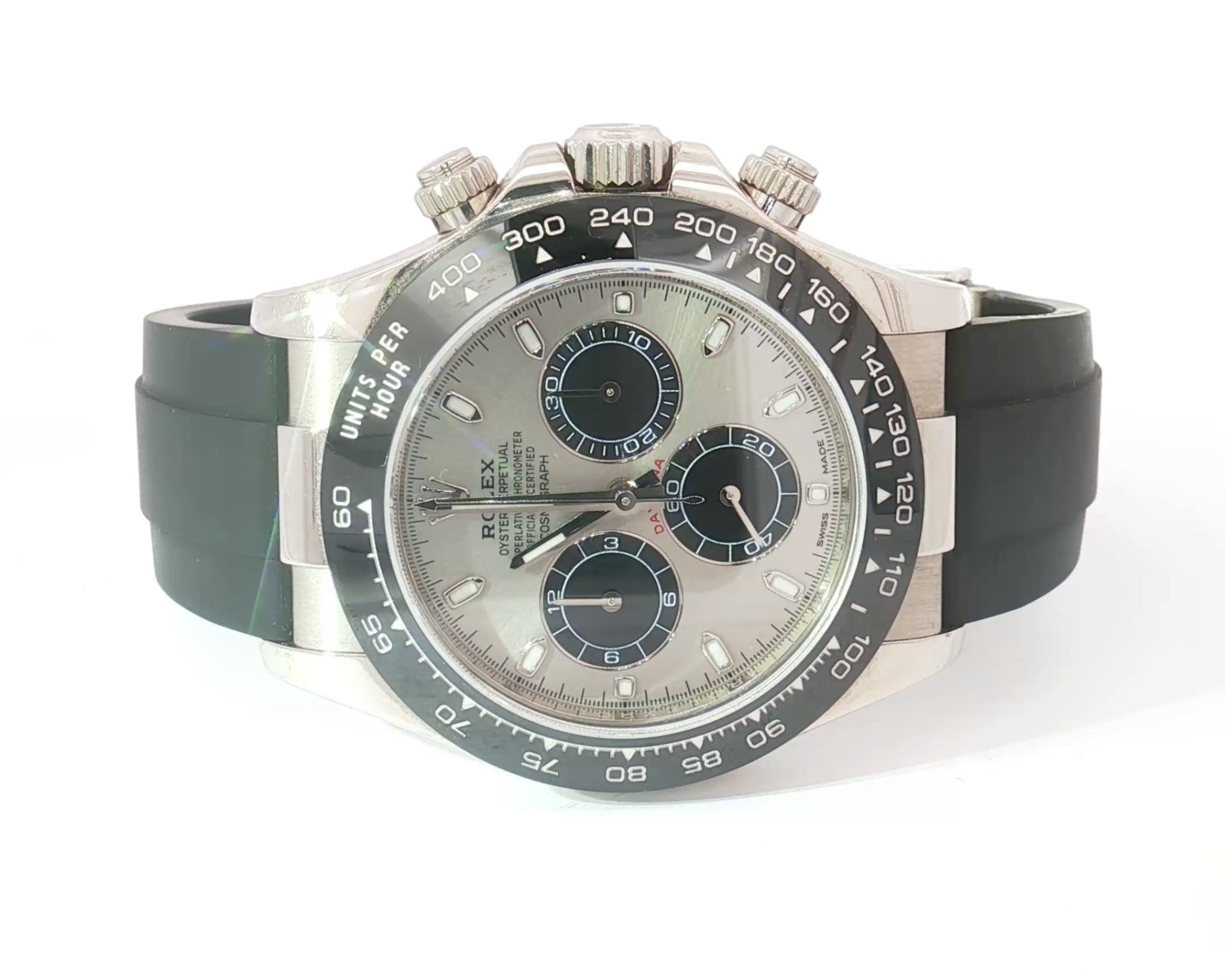 Rolex Daytona 40mm White Gold Oysterflex Silver Dial Ref:116519LN - Mr. Alex Jewelry