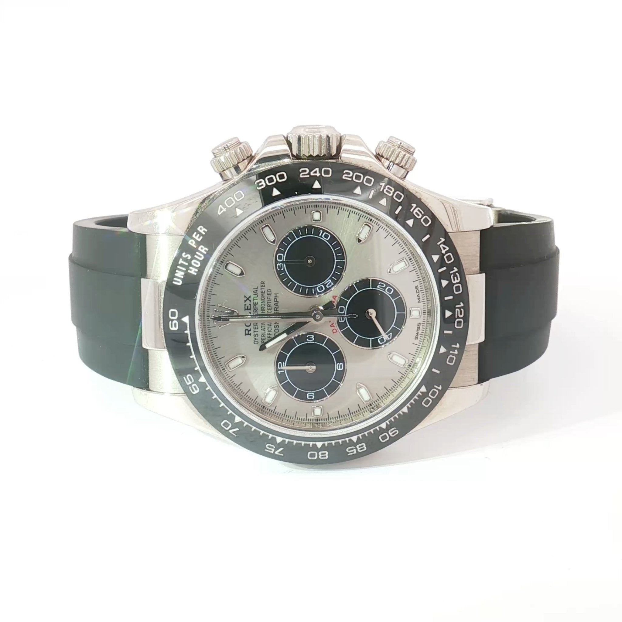 Rolex Daytona 40mm White Gold Oysterflex Silver Dial Ref:116519LN - Mr. Alex Jewelry