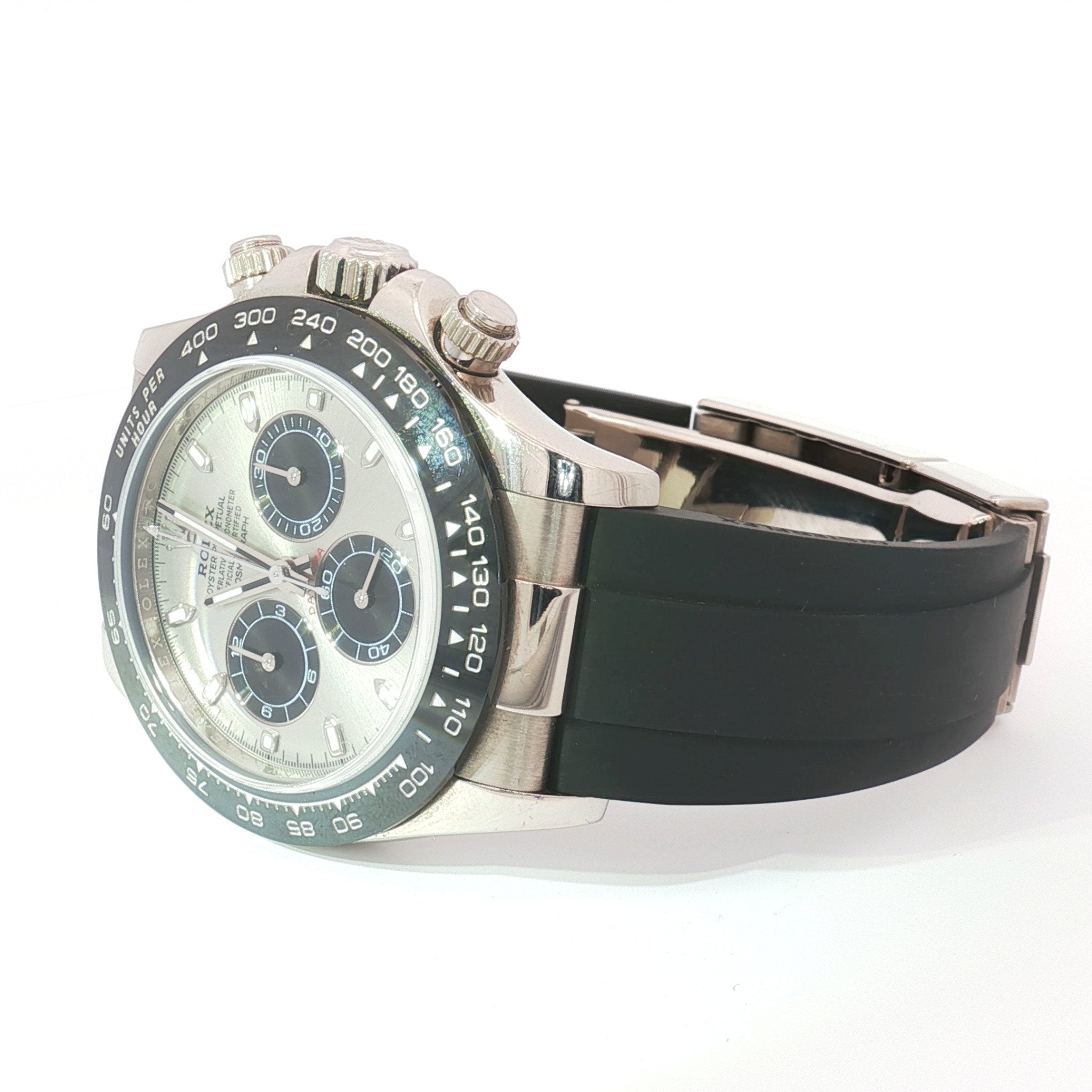 Rolex Daytona 40mm White Gold Oysterflex Silver Dial Ref:116519LN - Mr. Alex Jewelry