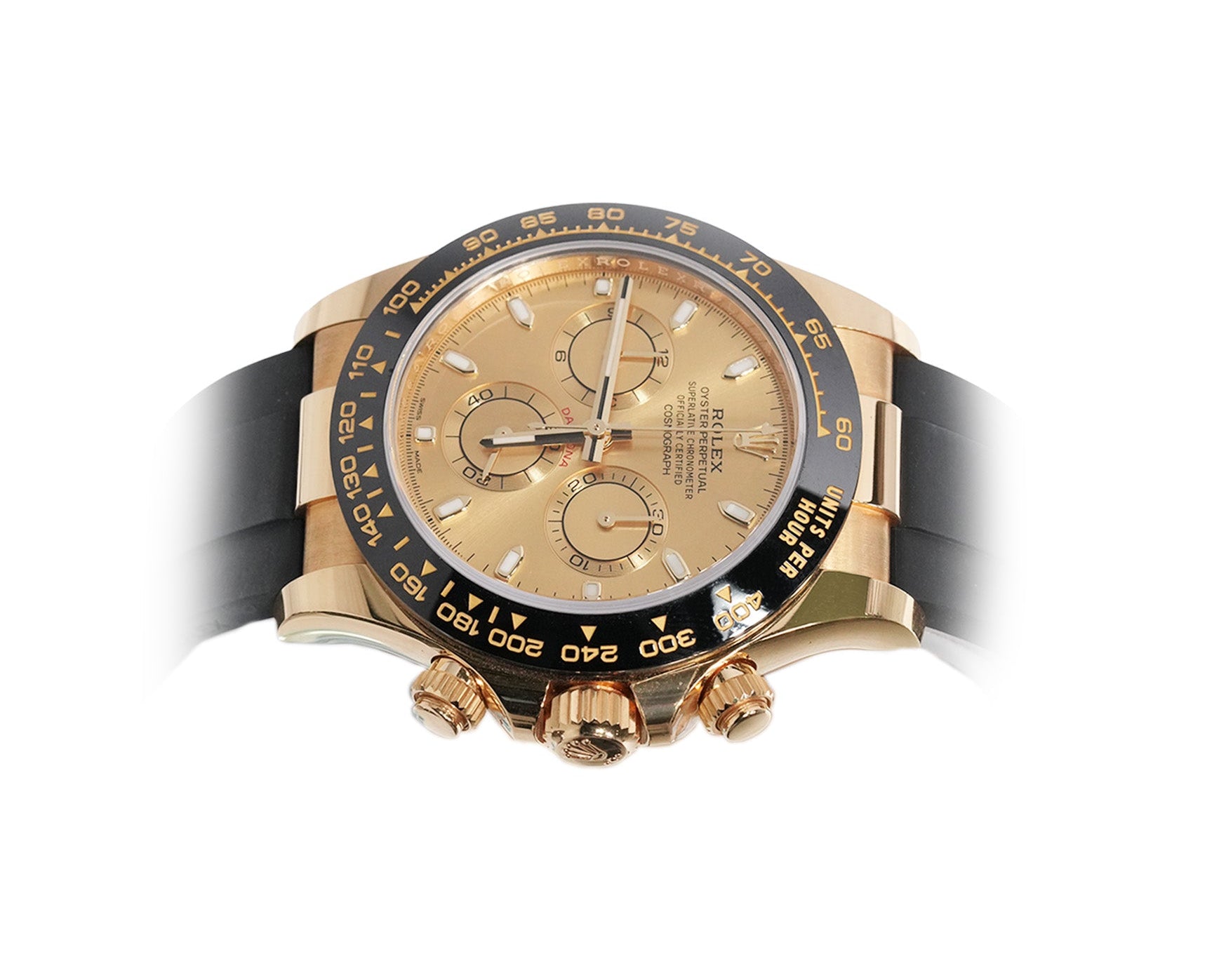 Rolex Daytona 40mm Yellow Gold Oysterflex Gold Dial Ref:116518LN - Mr. Alex Jewelry