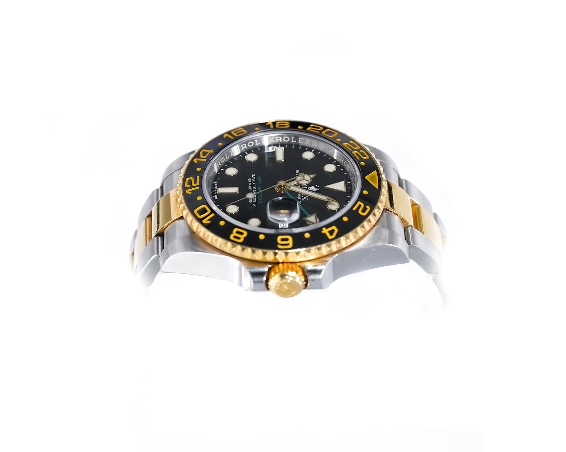 Rolex GMT - Master II Black Dial Steel and Yellow Gold 40mm 116713LN - Mr. Alex Jewelry