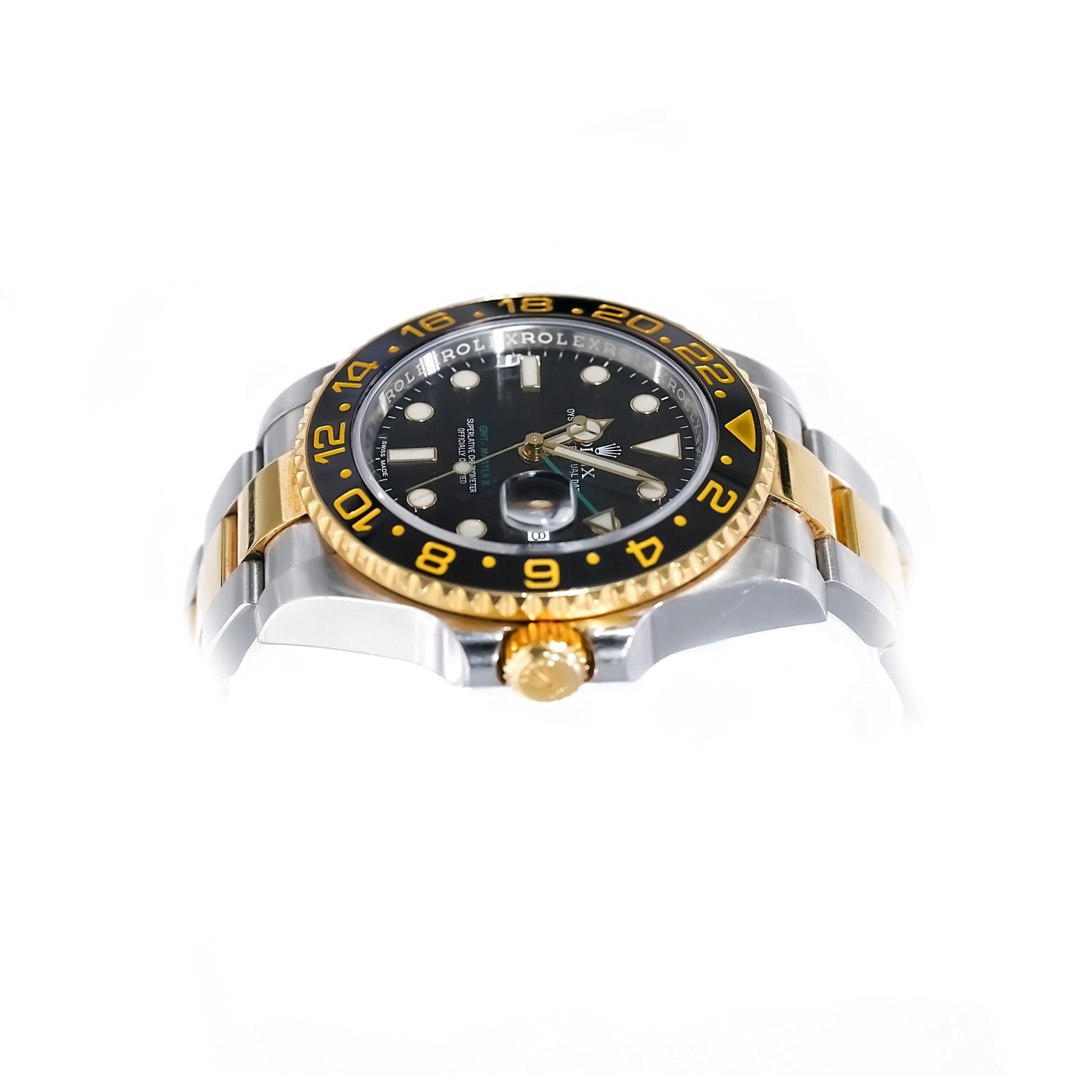 Rolex GMT - Master II Black Dial Steel and Yellow Gold 40mm 116713LN - Mr. Alex Jewelry