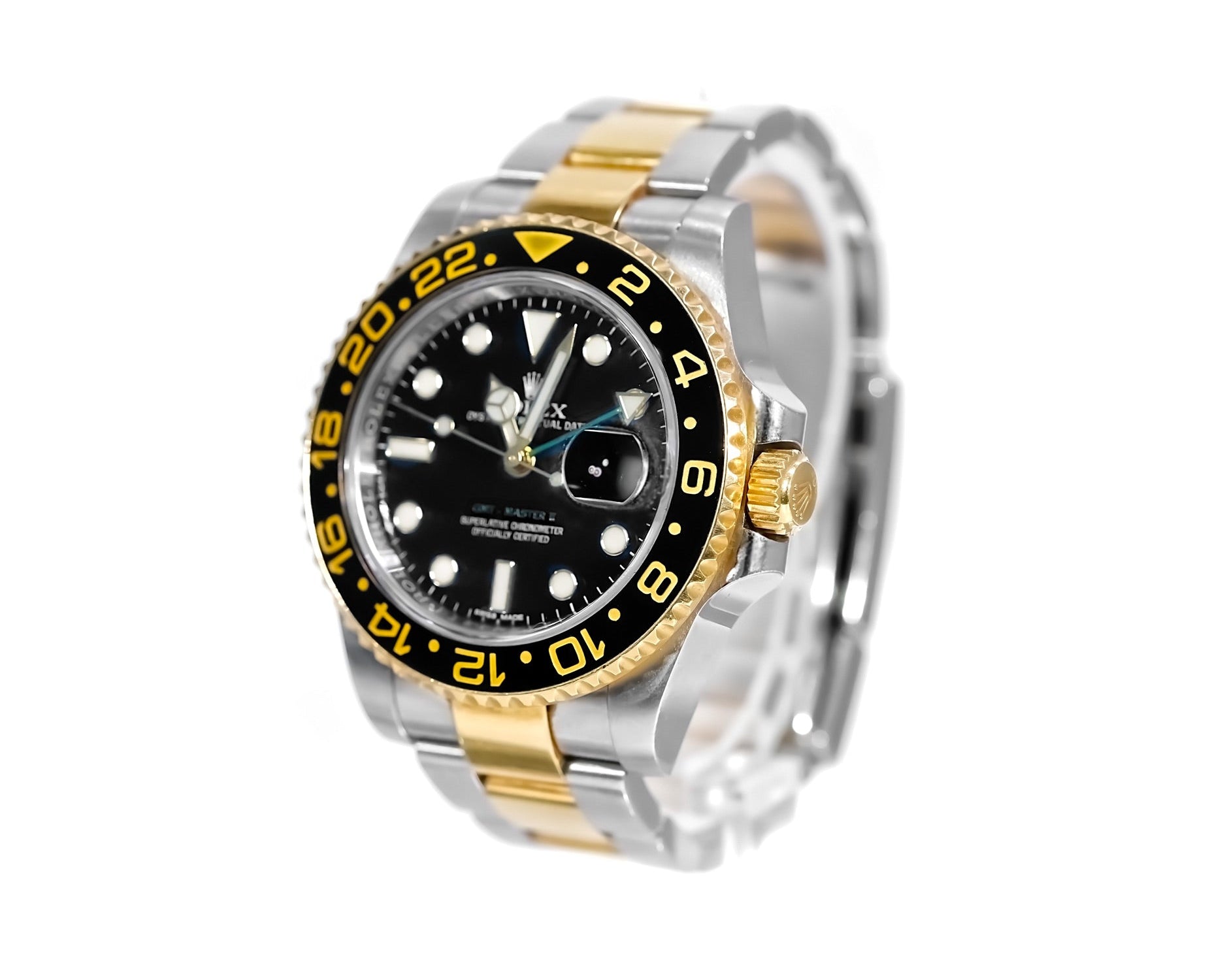 Rolex GMT - Master II Black Dial Steel and Yellow Gold 40mm 116713LN - Mr. Alex Jewelry