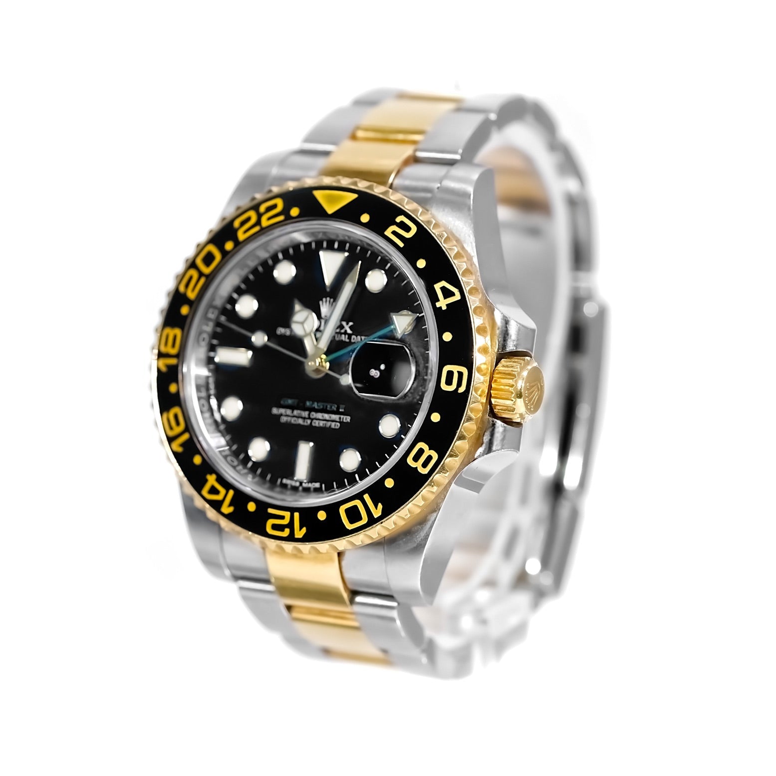 Rolex GMT - Master II Black Dial Steel and Yellow Gold 40mm 116713LN - Mr. Alex Jewelry