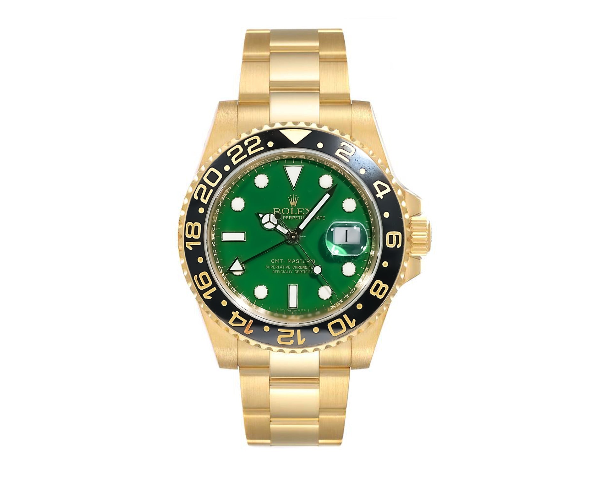 Rolex GMT - Master II Green Dial Yellow Gold 40mm 116718LN - Mr. Alex Jewelry