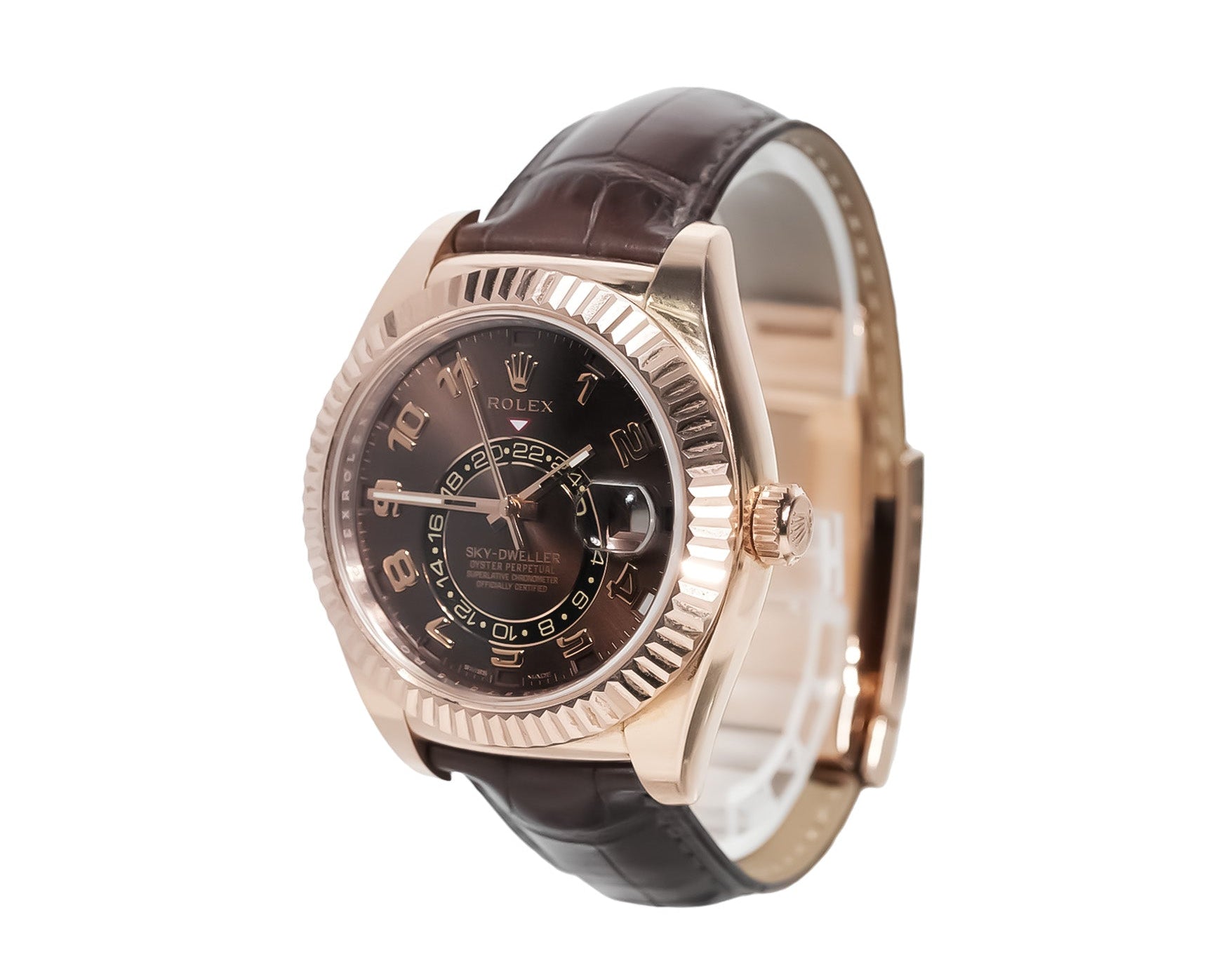 Rolex Sky - Dweller 42mm Everose Gold Chocolate Dial Leather Strap Ref:326135 - Mr. Alex Jewelry