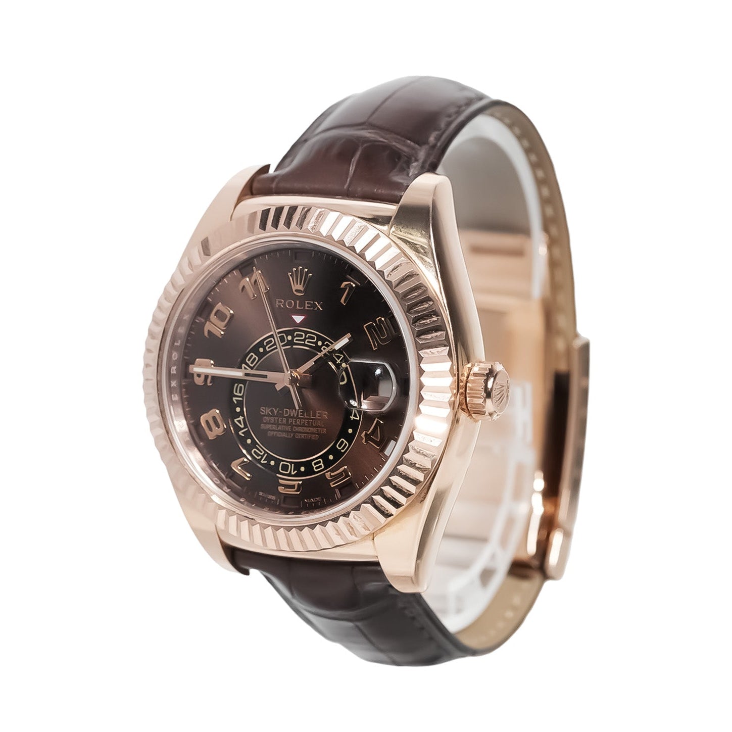Rolex Sky - Dweller 42mm Everose Gold Chocolate Dial Leather Strap Ref:326135 - Mr. Alex Jewelry