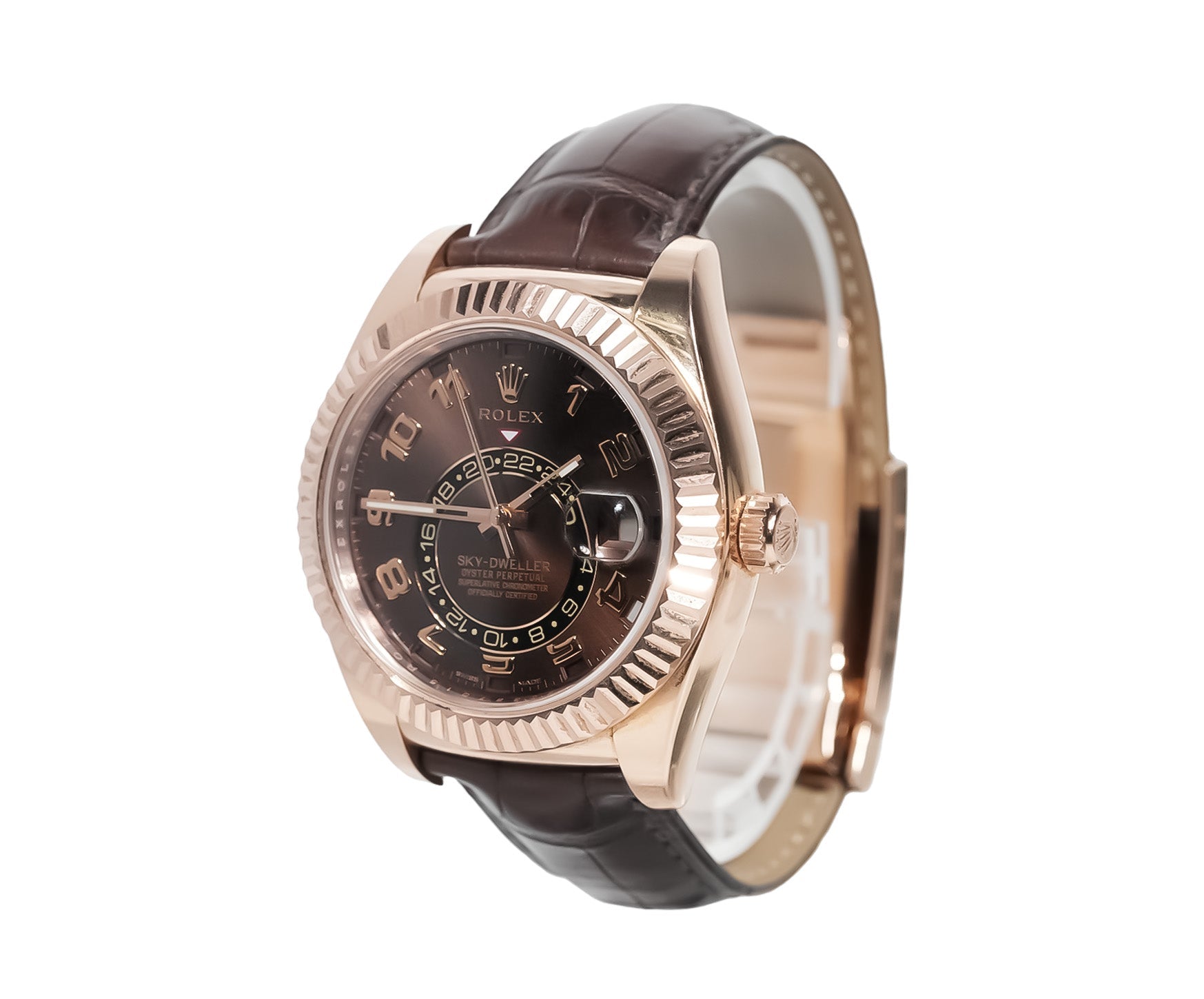 Rolex Sky - Dweller 42mm Everose Gold Chocolate Dial Leather Strap Ref:326135 - Mr. Alex Jewelry