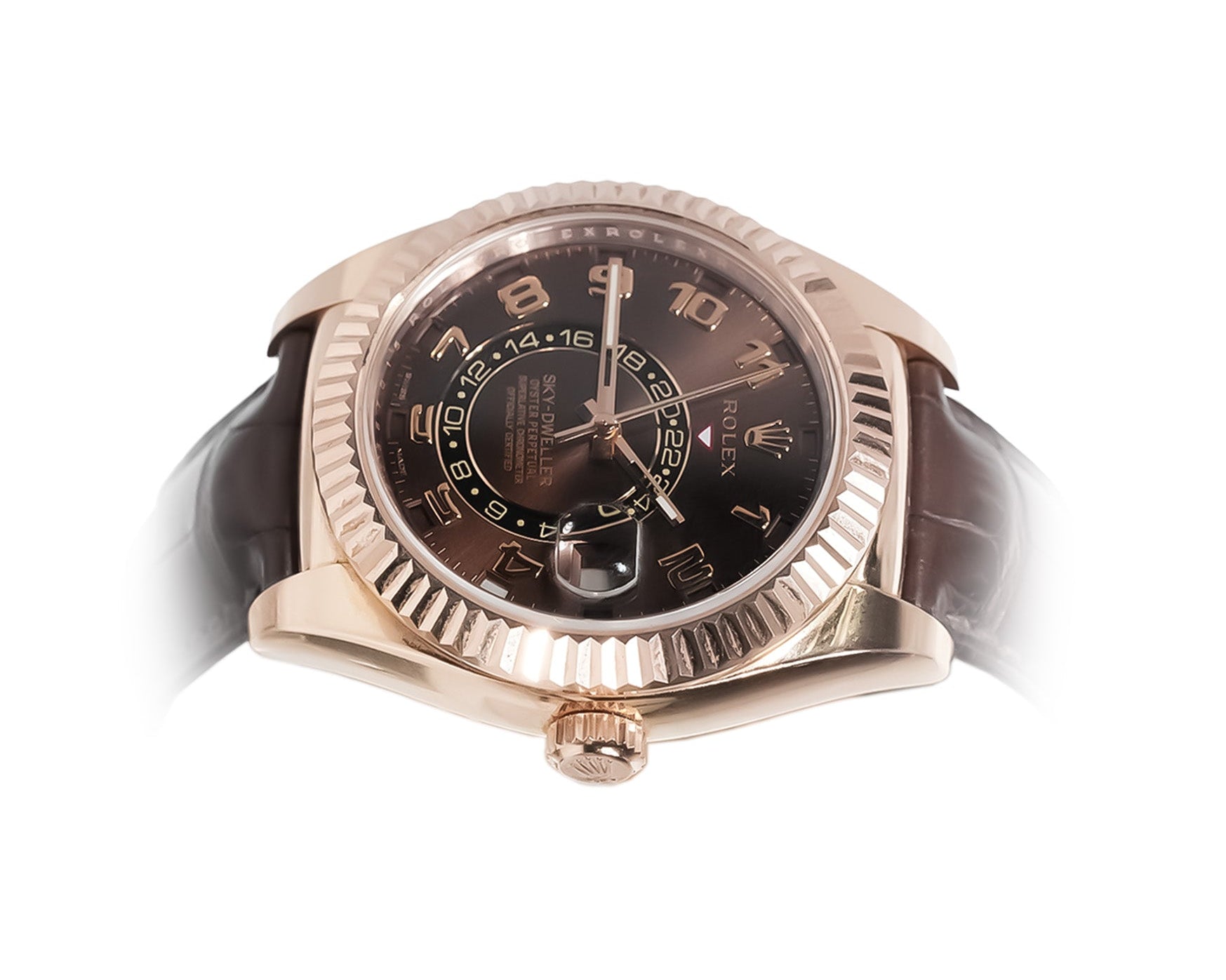 Rolex Sky - Dweller 42mm Everose Gold Chocolate Dial Leather Strap Ref:326135 - Mr. Alex Jewelry