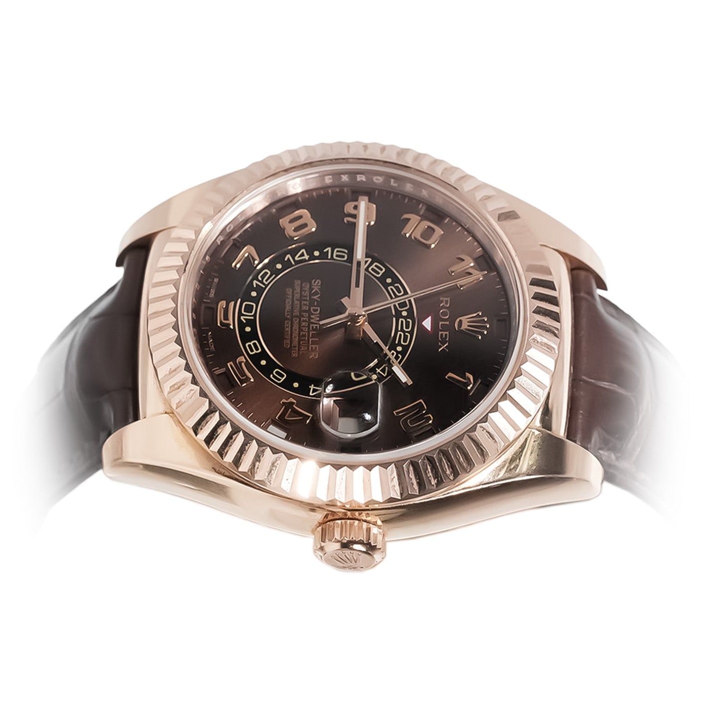 Rolex Sky - Dweller 42mm Everose Gold Chocolate Dial Leather Strap Ref:326135 - Mr. Alex Jewelry