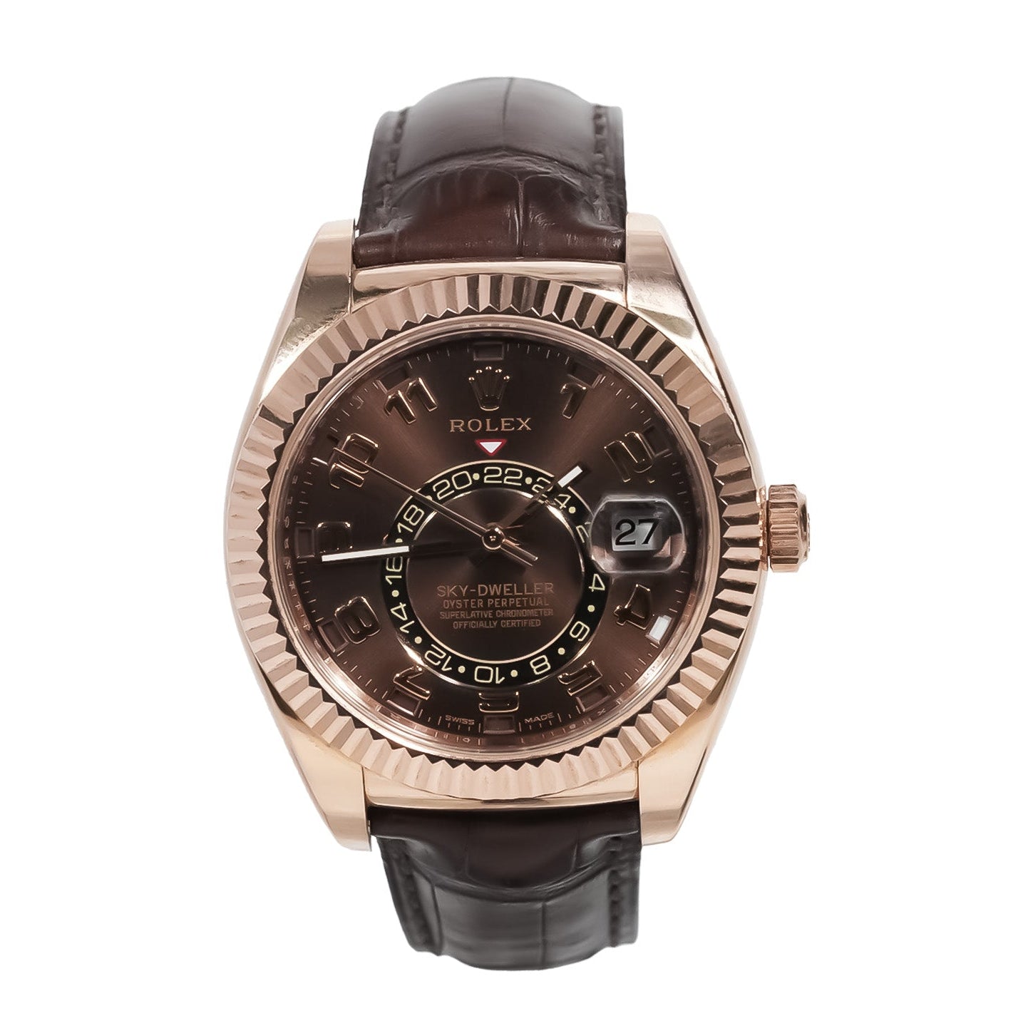 Rolex Sky - Dweller 42mm Everose Gold Chocolate Dial Leather Strap Ref:326135 - Mr. Alex Jewelry